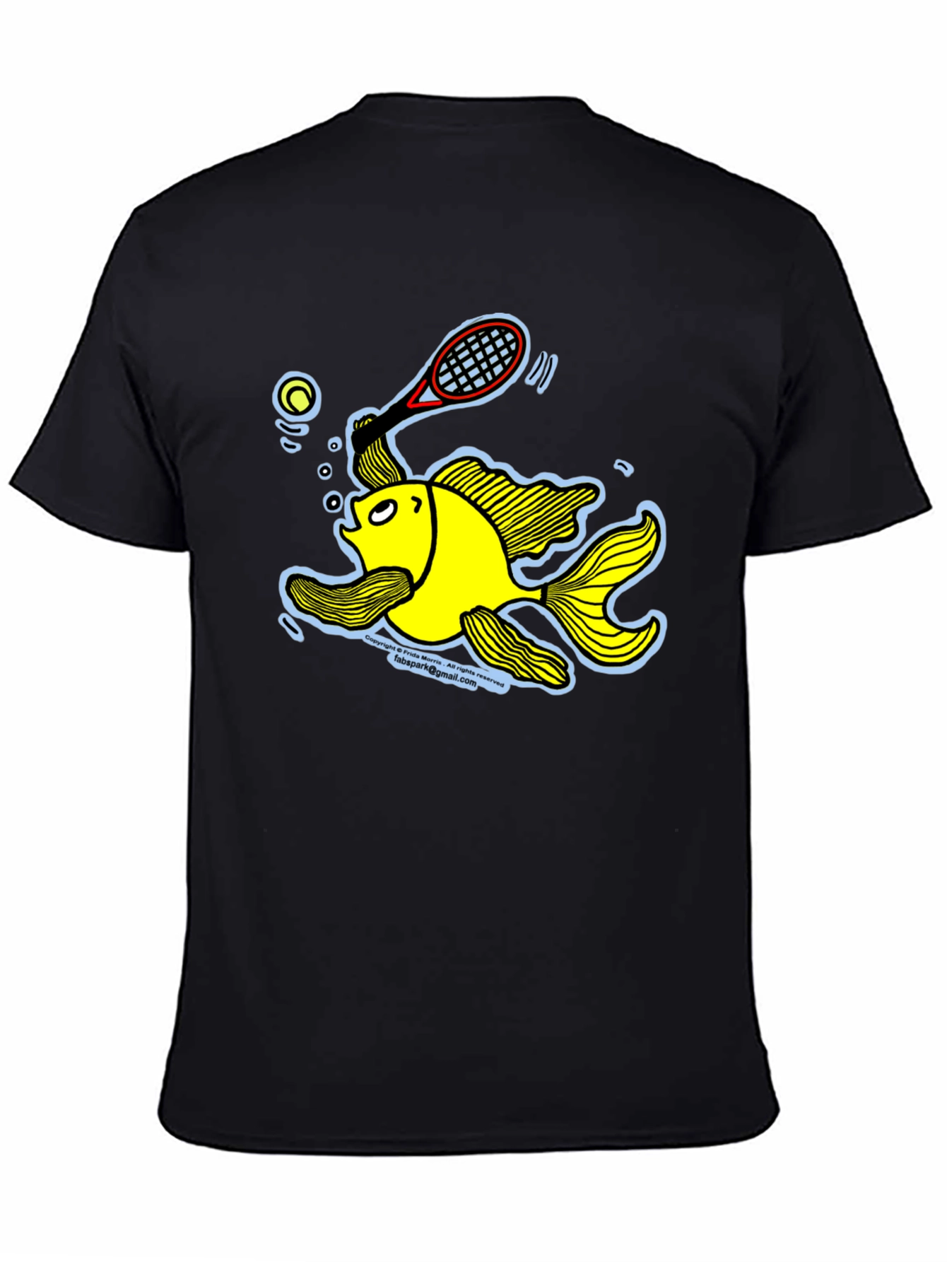 Funny Goldfish Tennis T-Shirt - Black Cotton Tee