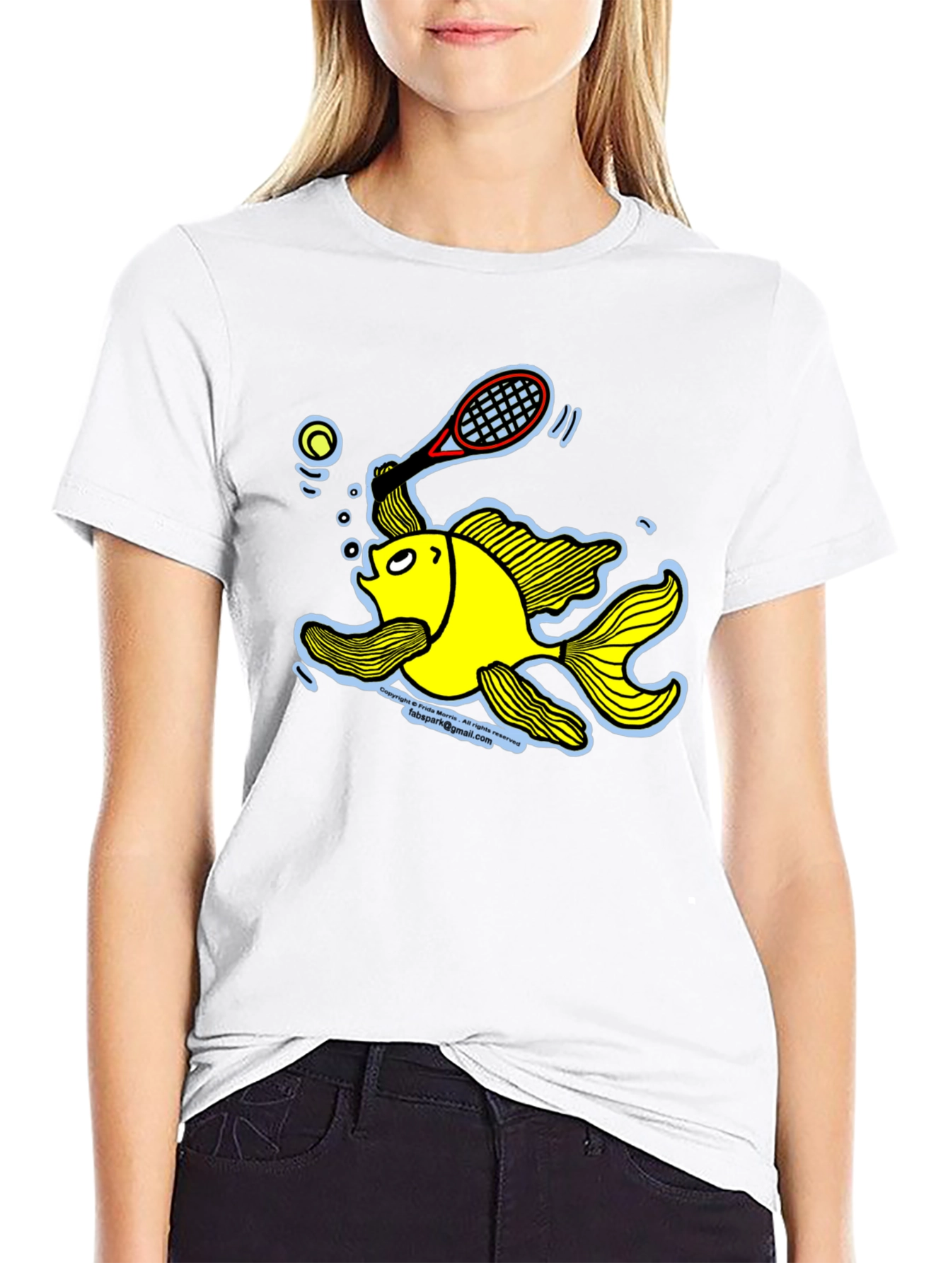 Funny Goldfish Tennis T-Shirt - Black Cotton Tee