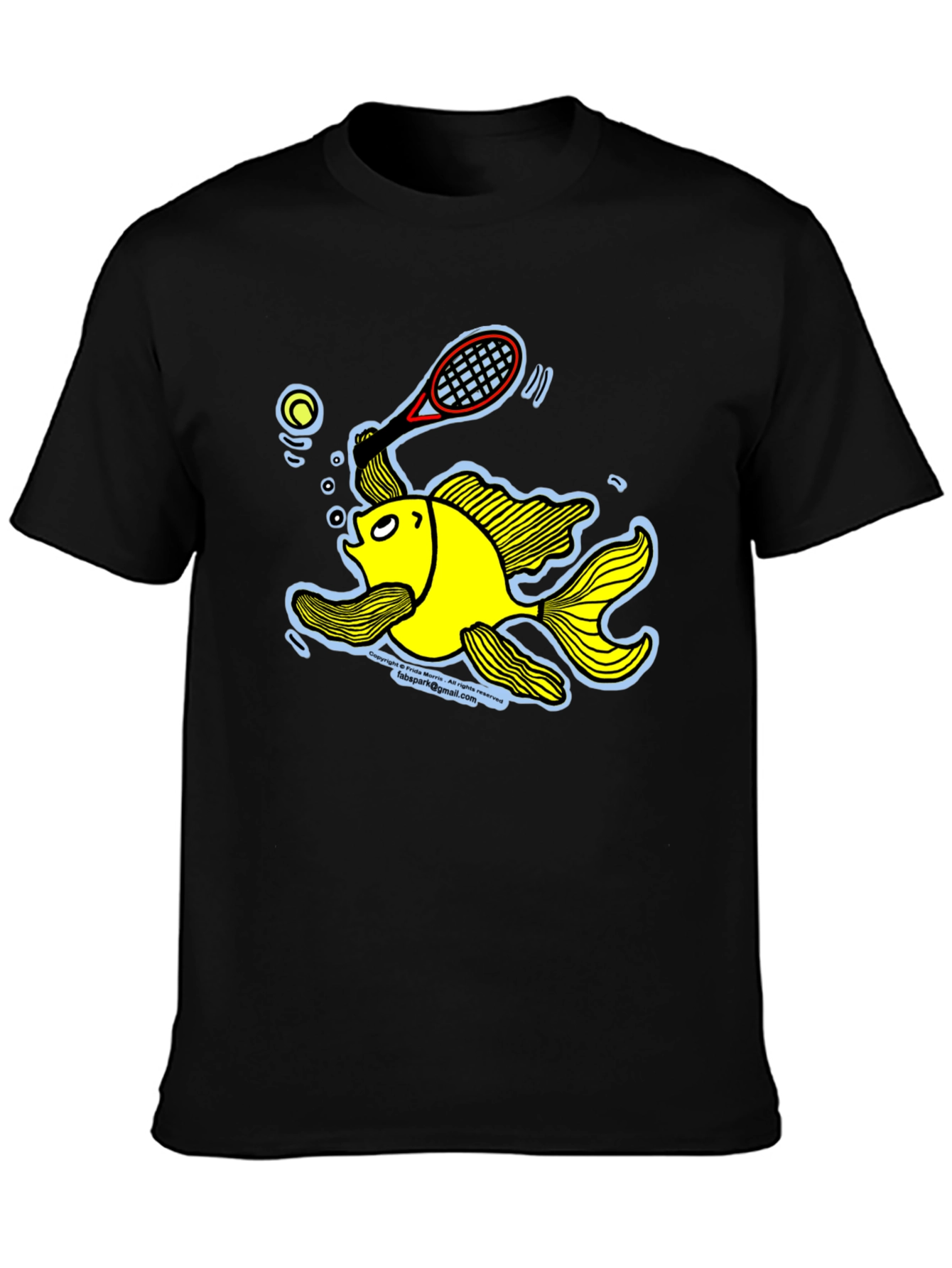 Funny Goldfish Tennis T-Shirt - Black Cotton Tee