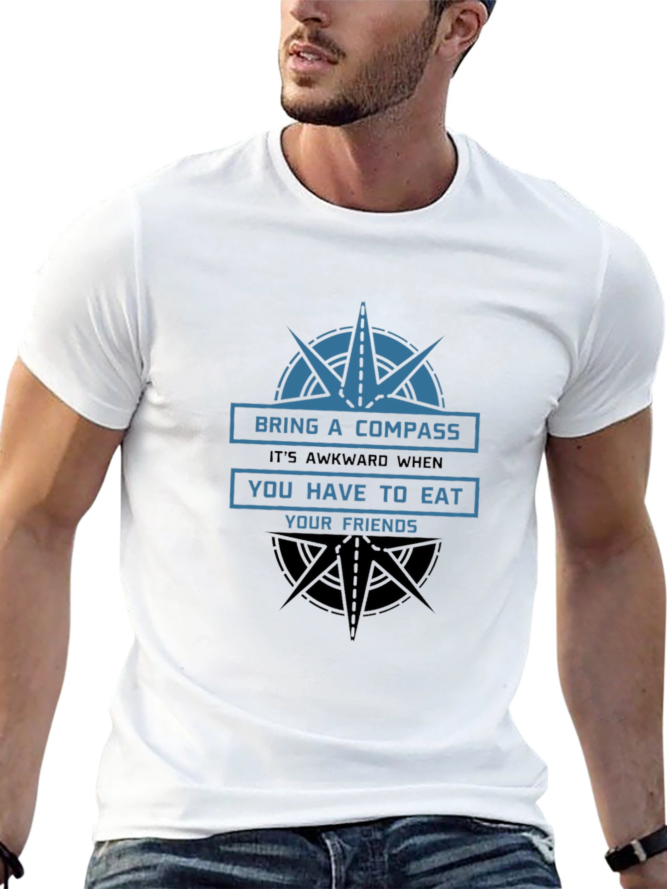 Compass Eat Friends Funny Graphic T-Shirt