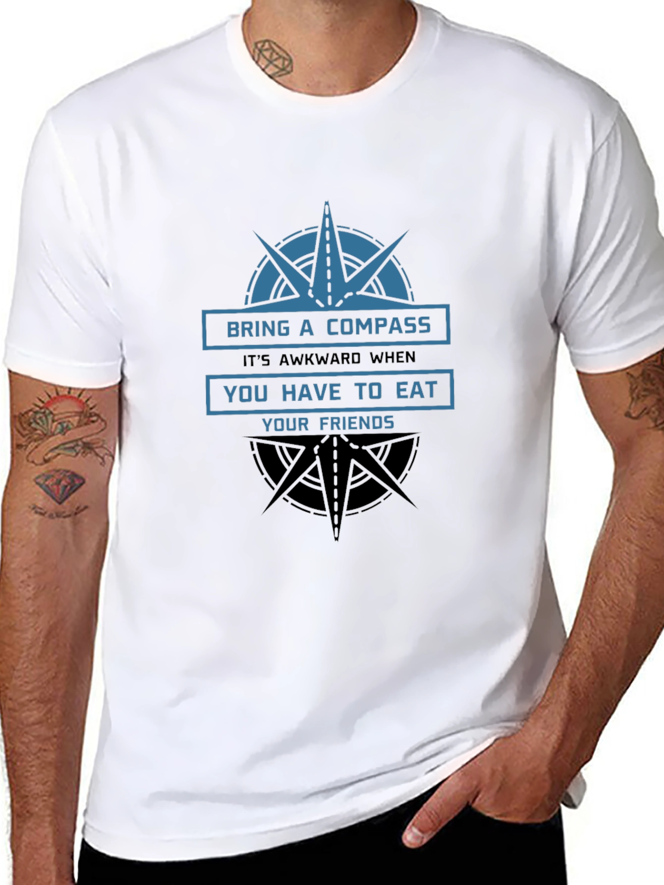 Compass Eat Friends Funny Graphic T-Shirt