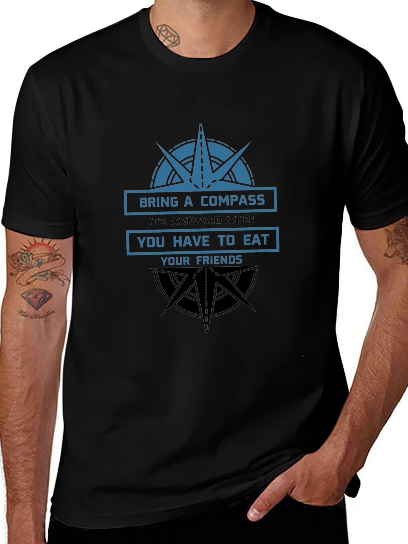 Compass Eat Friends Funny Graphic T-Shirt