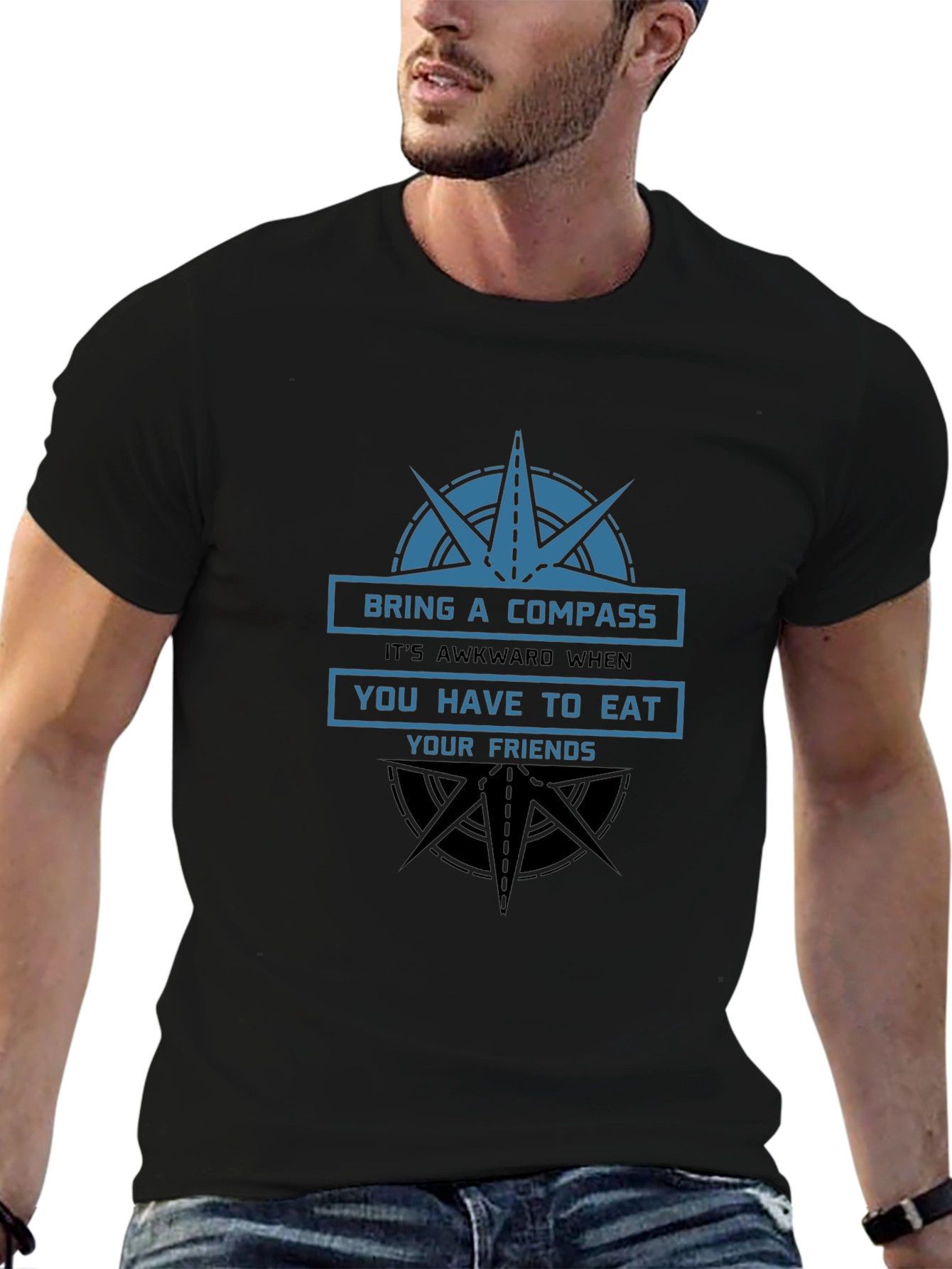 Compass Eat Friends Funny Graphic T-Shirt