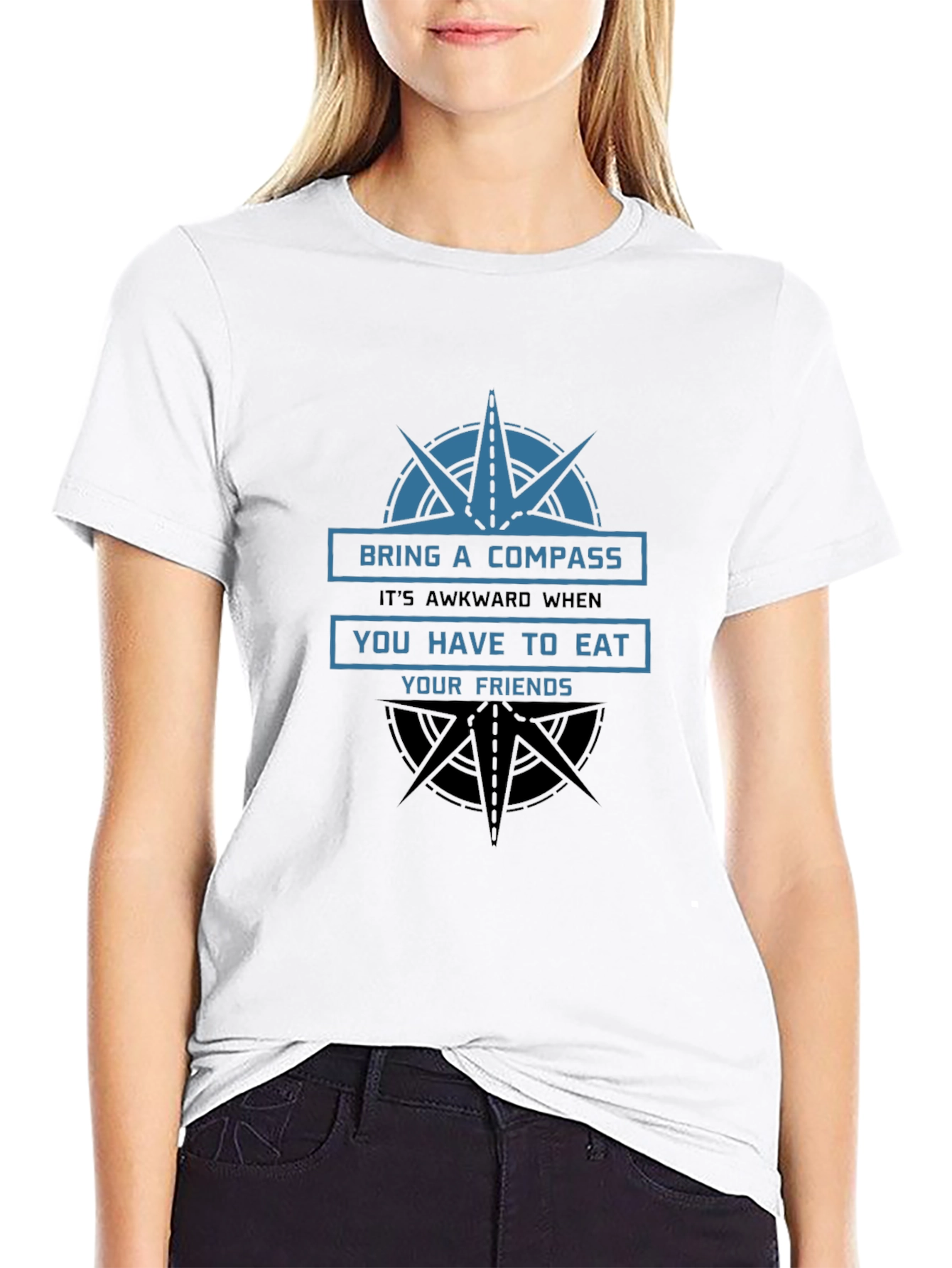 Compass Eat Friends Funny Graphic T-Shirt