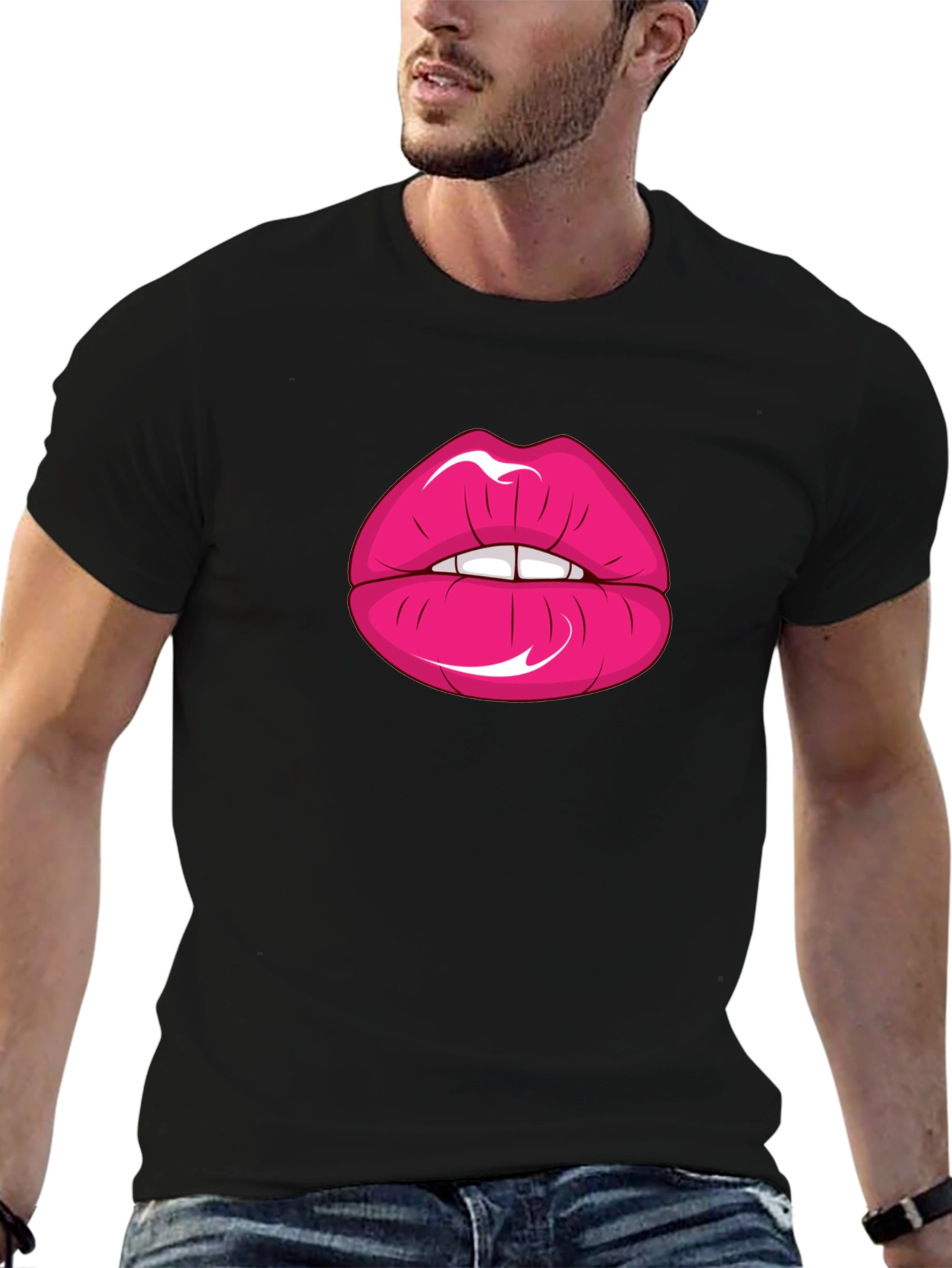 Lips Graphic Print Black T-Shirt