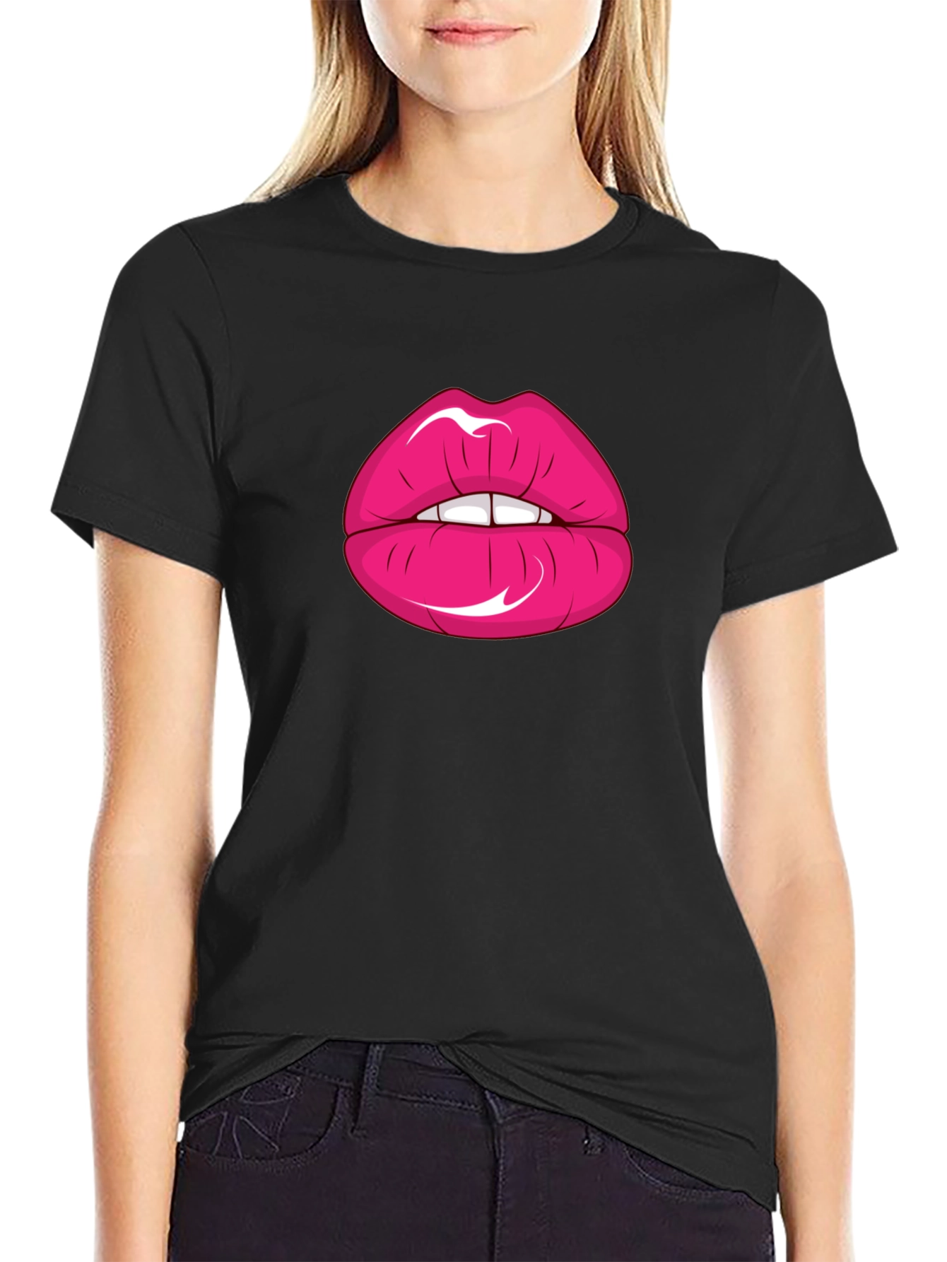 Lips Graphic Print Black T-Shirt