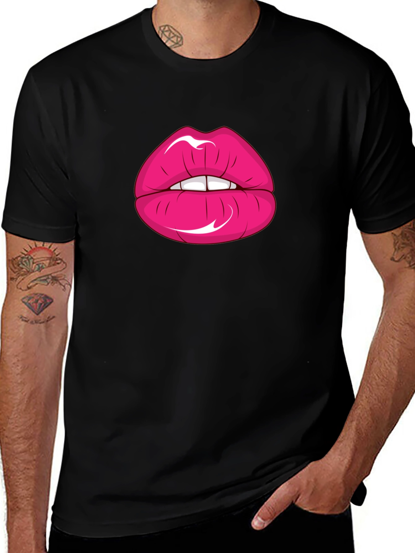 Lips Graphic Print Black T-Shirt
