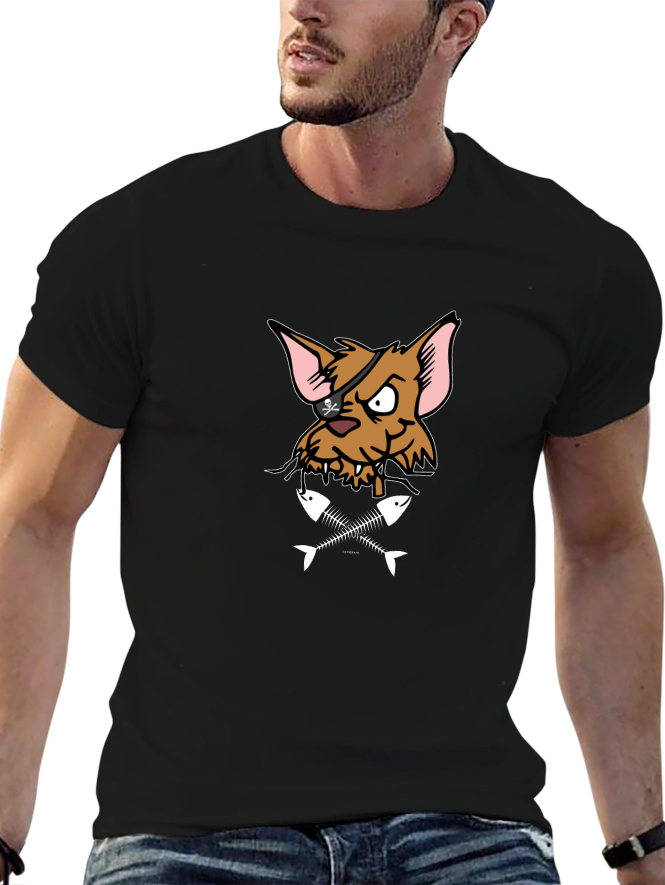 Pirate Cat T-Shirt - Fish Bones Design