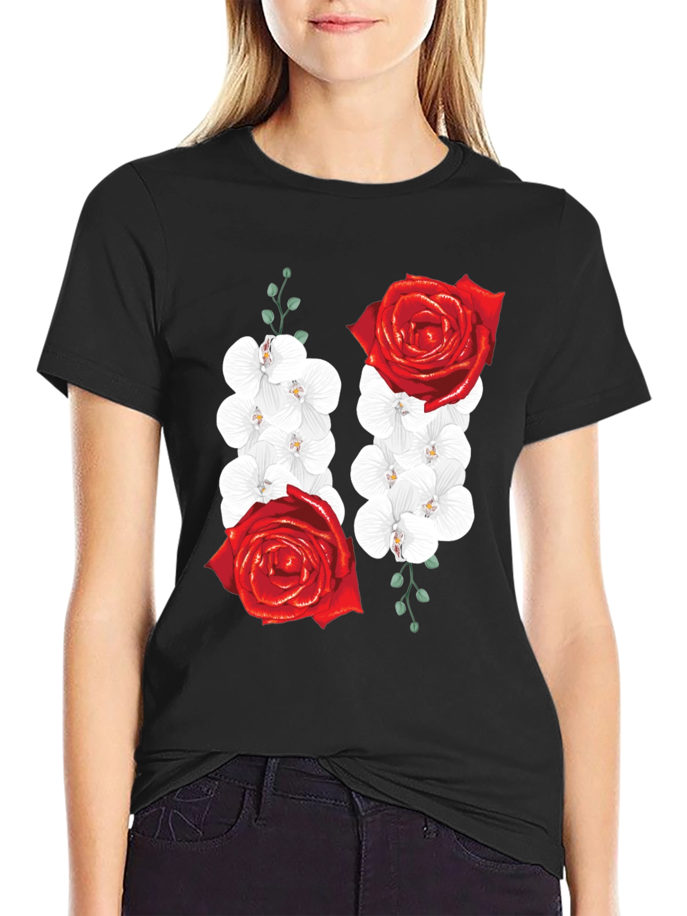 Floral Rose and Orchid Graphic Tee