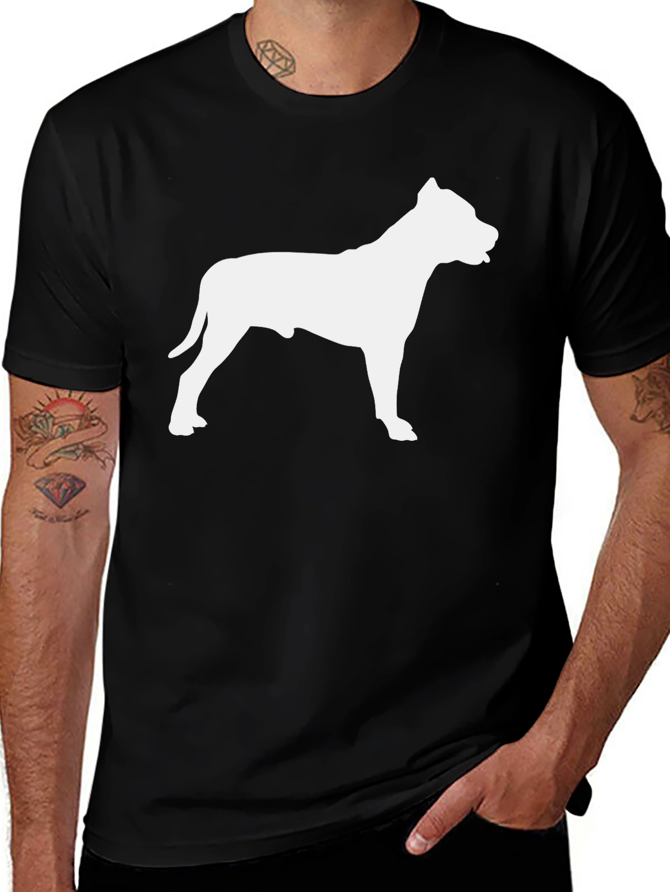 Pitbull Dog Silhouette Black T-Shirt