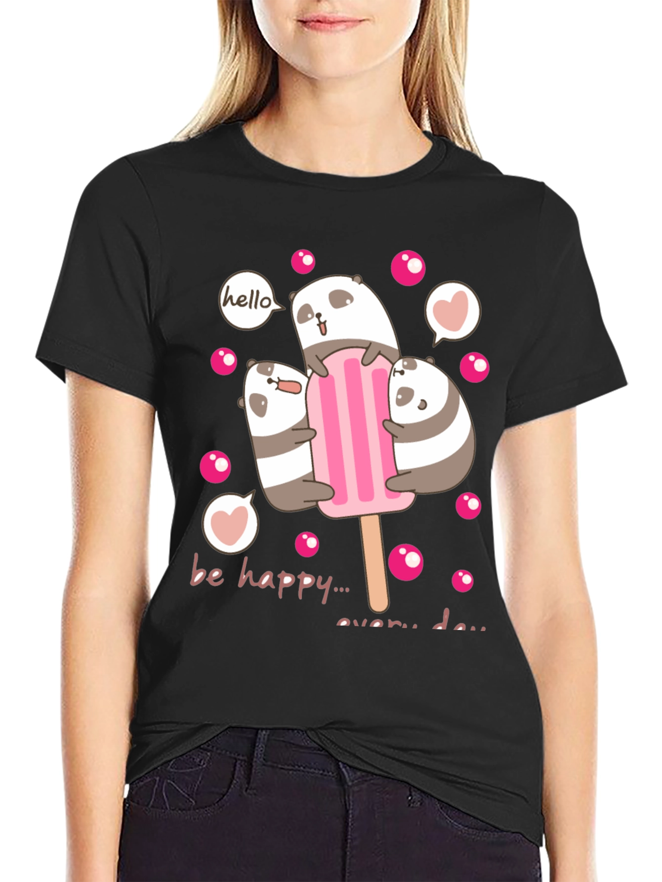 Cute Panda Bear Ice Cream Graphic Tee