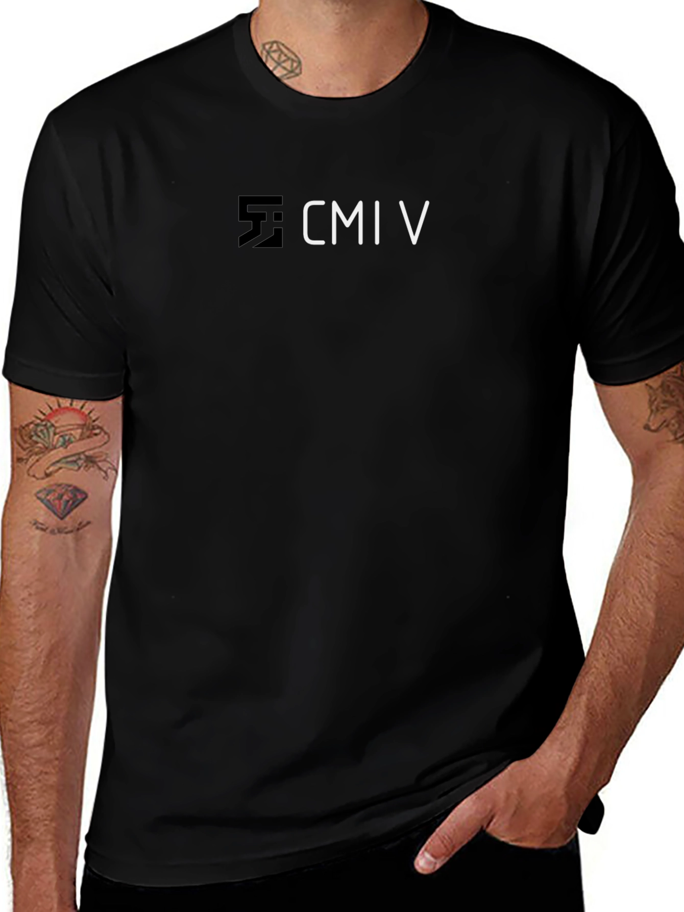 CMI V Black Graphic Tee - Modern Design
