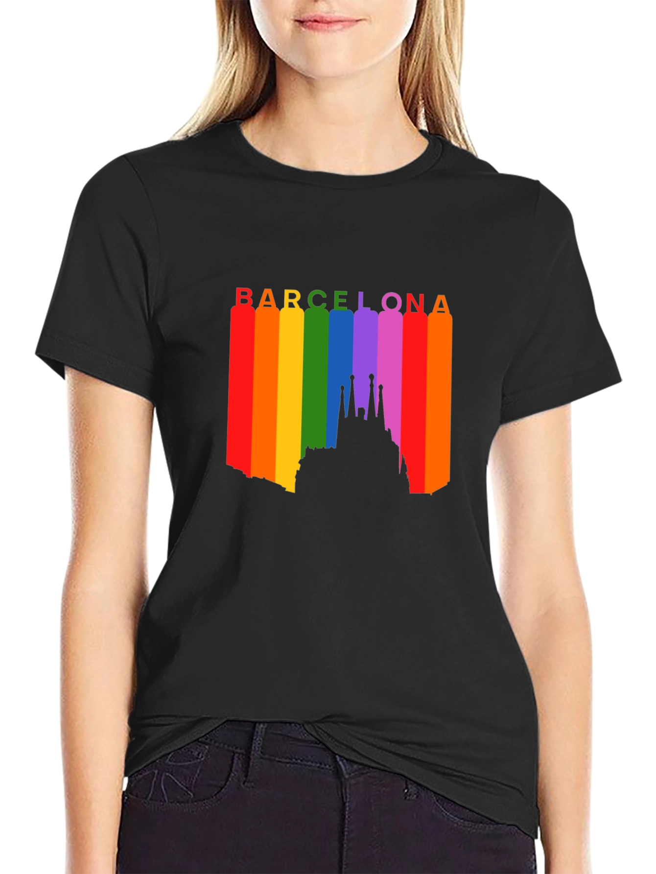Barcelona Pride T-Shirt - Rainbow Skyline Design