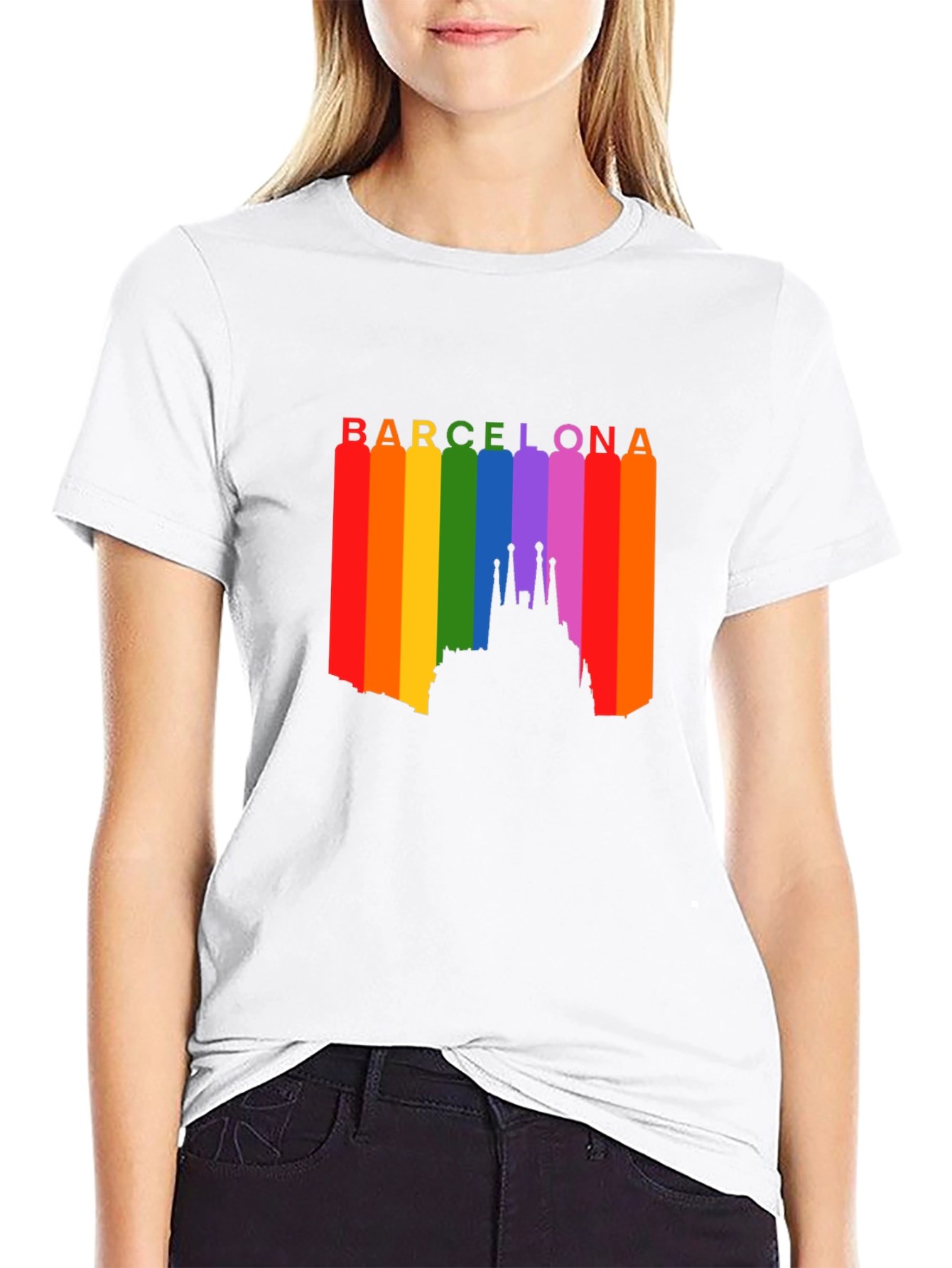 Barcelona Pride T-Shirt - Rainbow Skyline Design
