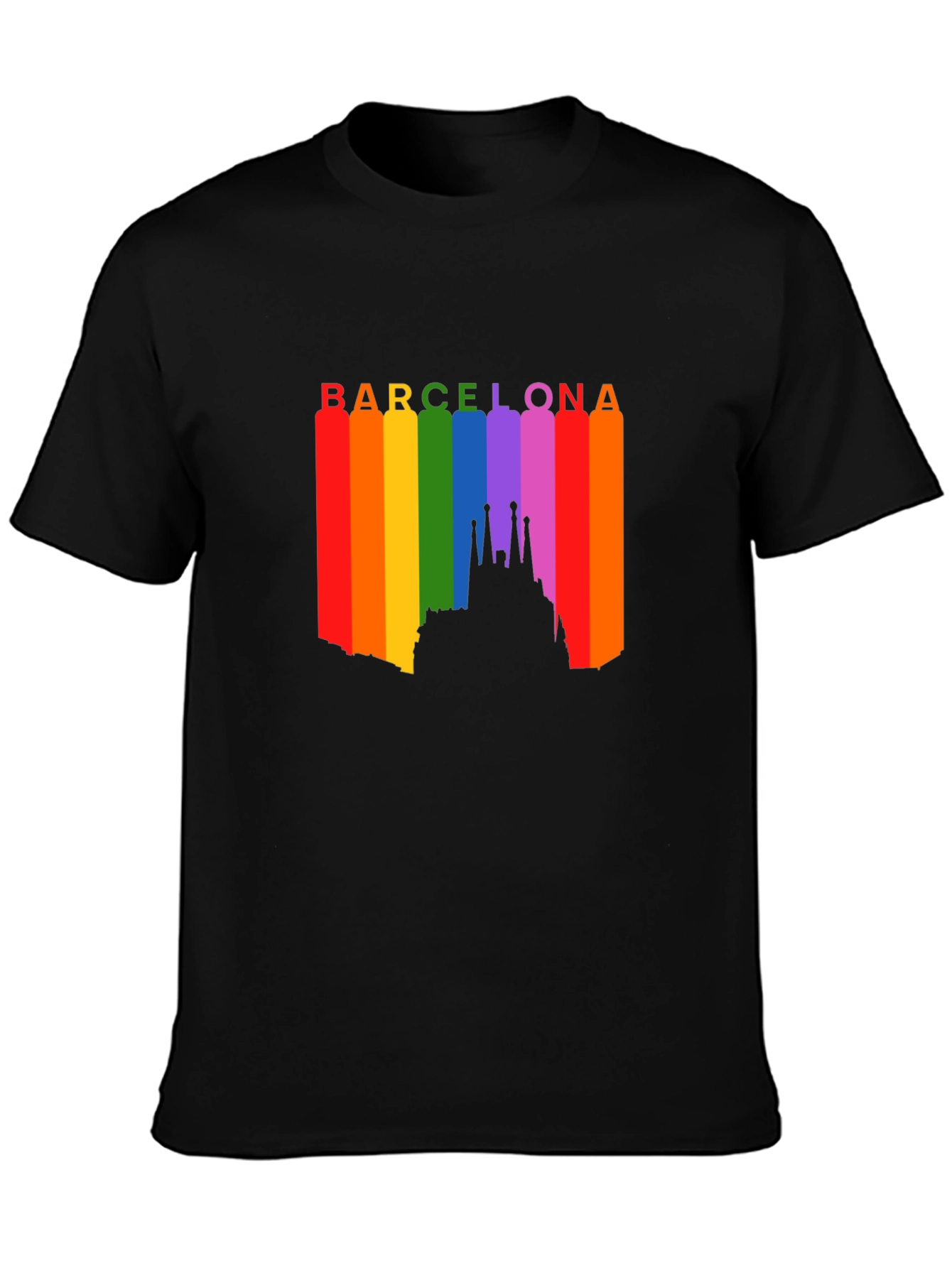 Barcelona Pride T-Shirt - Rainbow Skyline Design