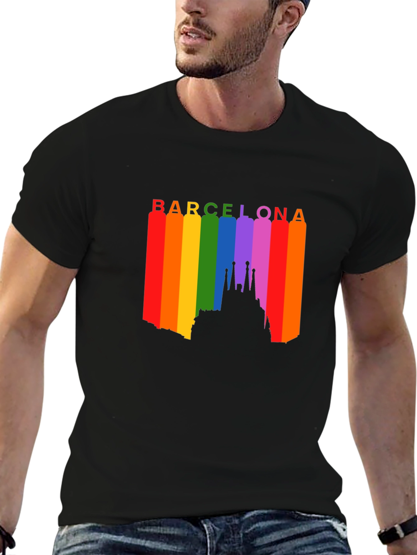 Barcelona Pride T-Shirt - Rainbow Skyline Design