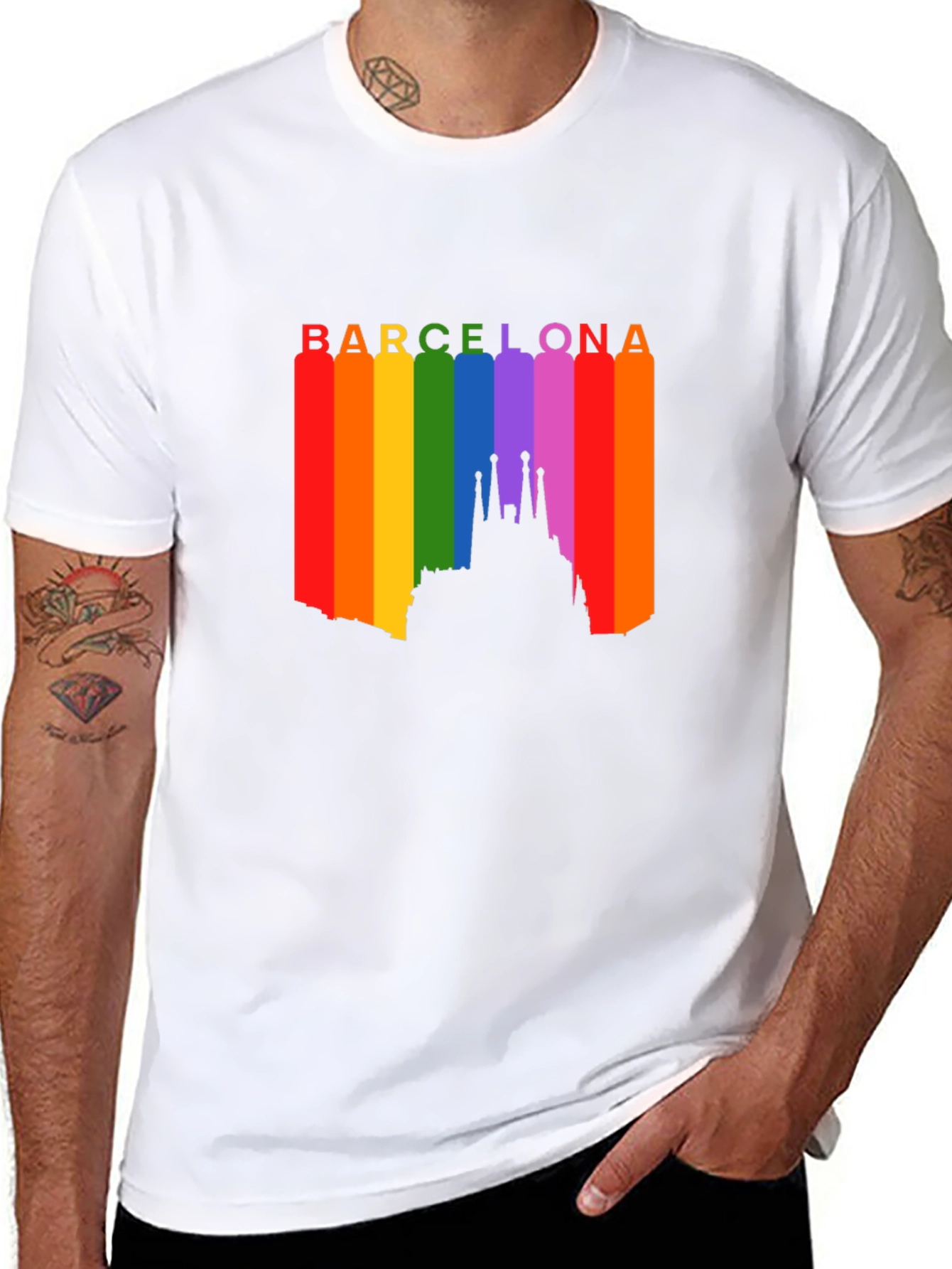 Barcelona Pride T-Shirt - Rainbow Skyline Design