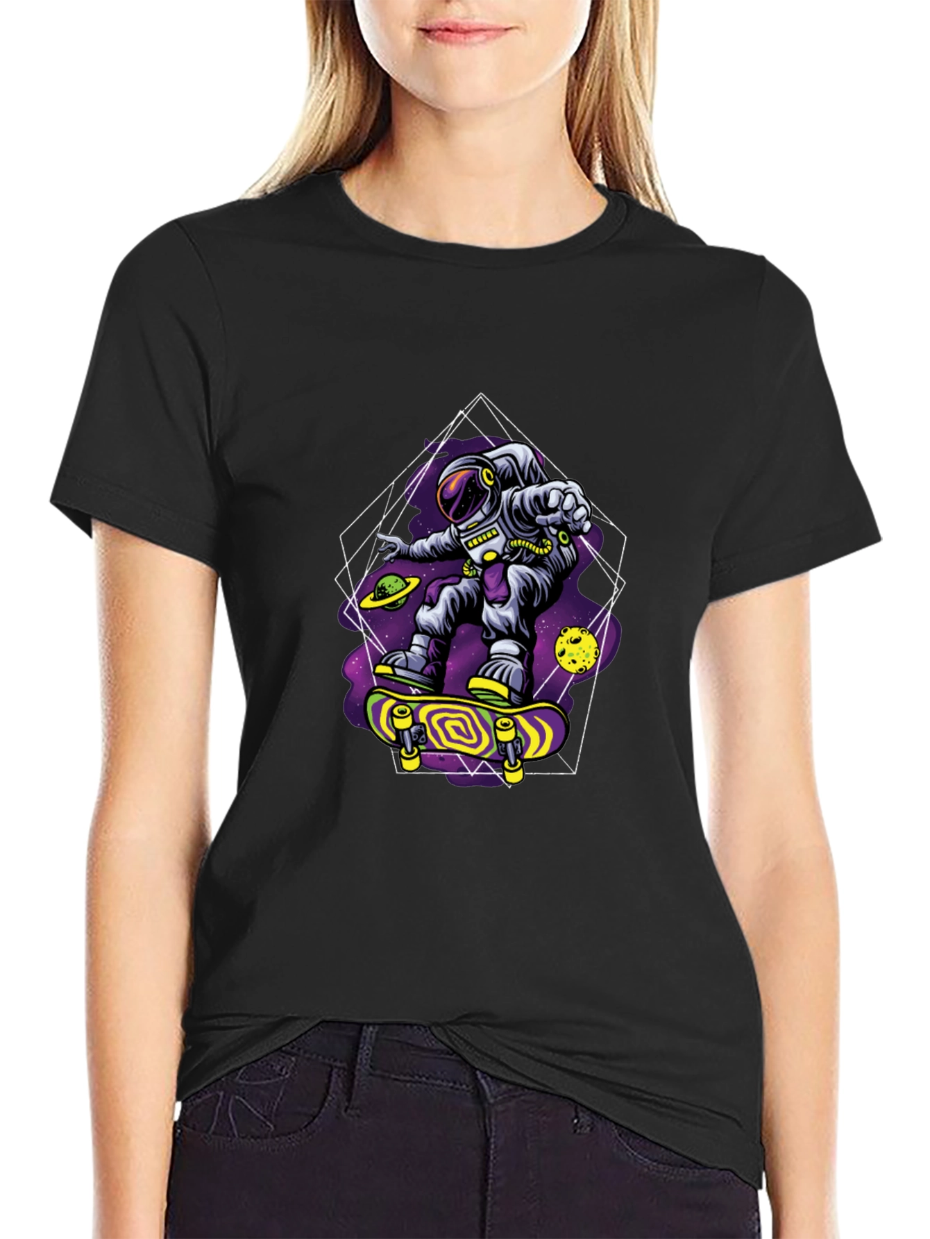 Astronaut Skateboarder Graphic Tee - Space Skateboarding T-Shirt