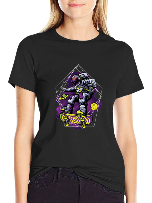 Astronaut Skateboarder Graphic Tee - Space Skateboarding T-Shirt