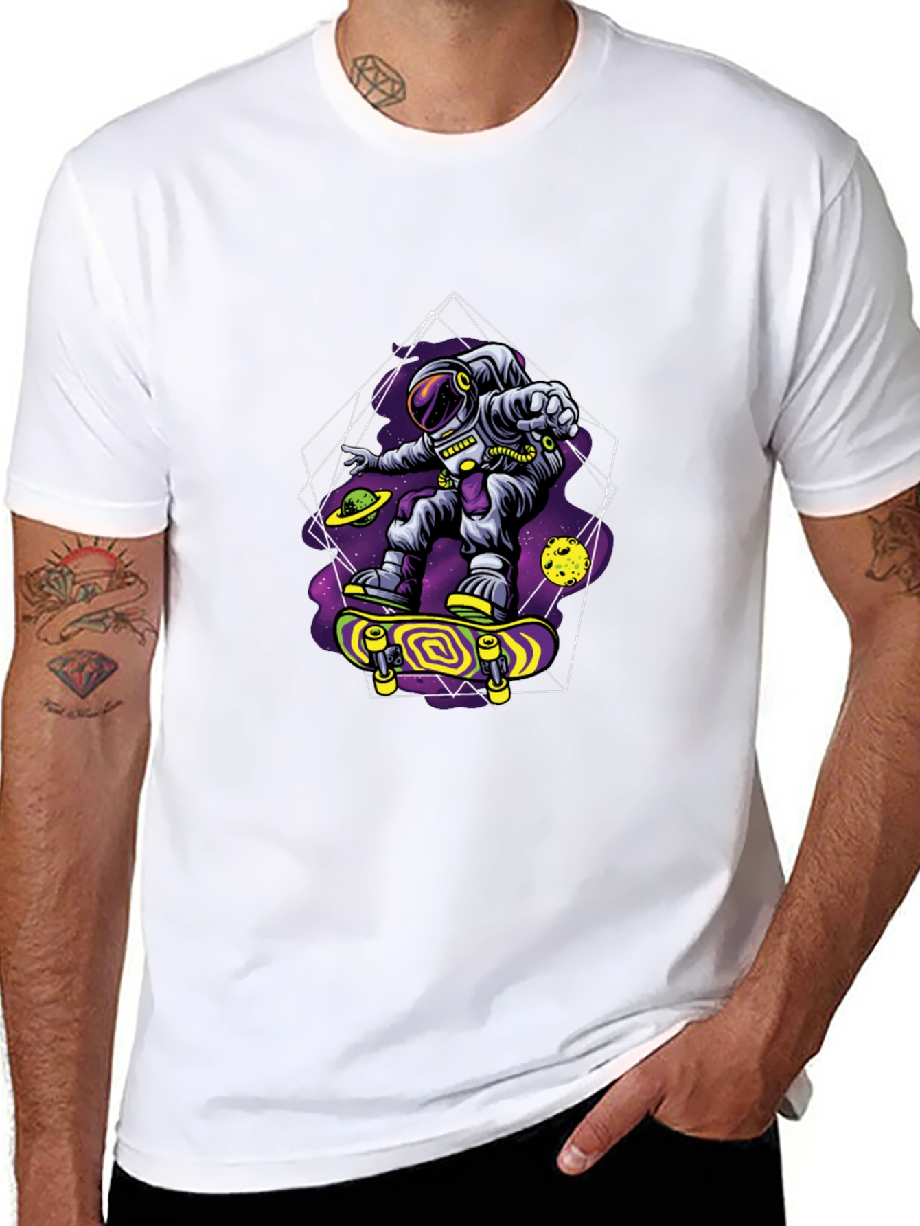 Astronaut Skateboarder Graphic Tee - Space Skateboarding T-Shirt