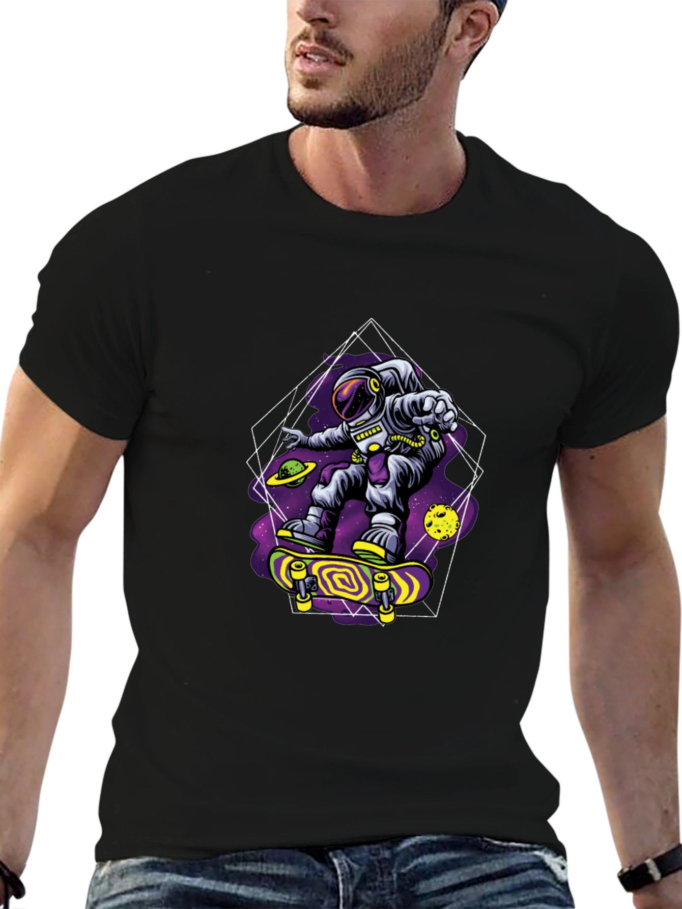 Astronaut Skateboarder Graphic Tee - Space Skateboarding T-Shirt