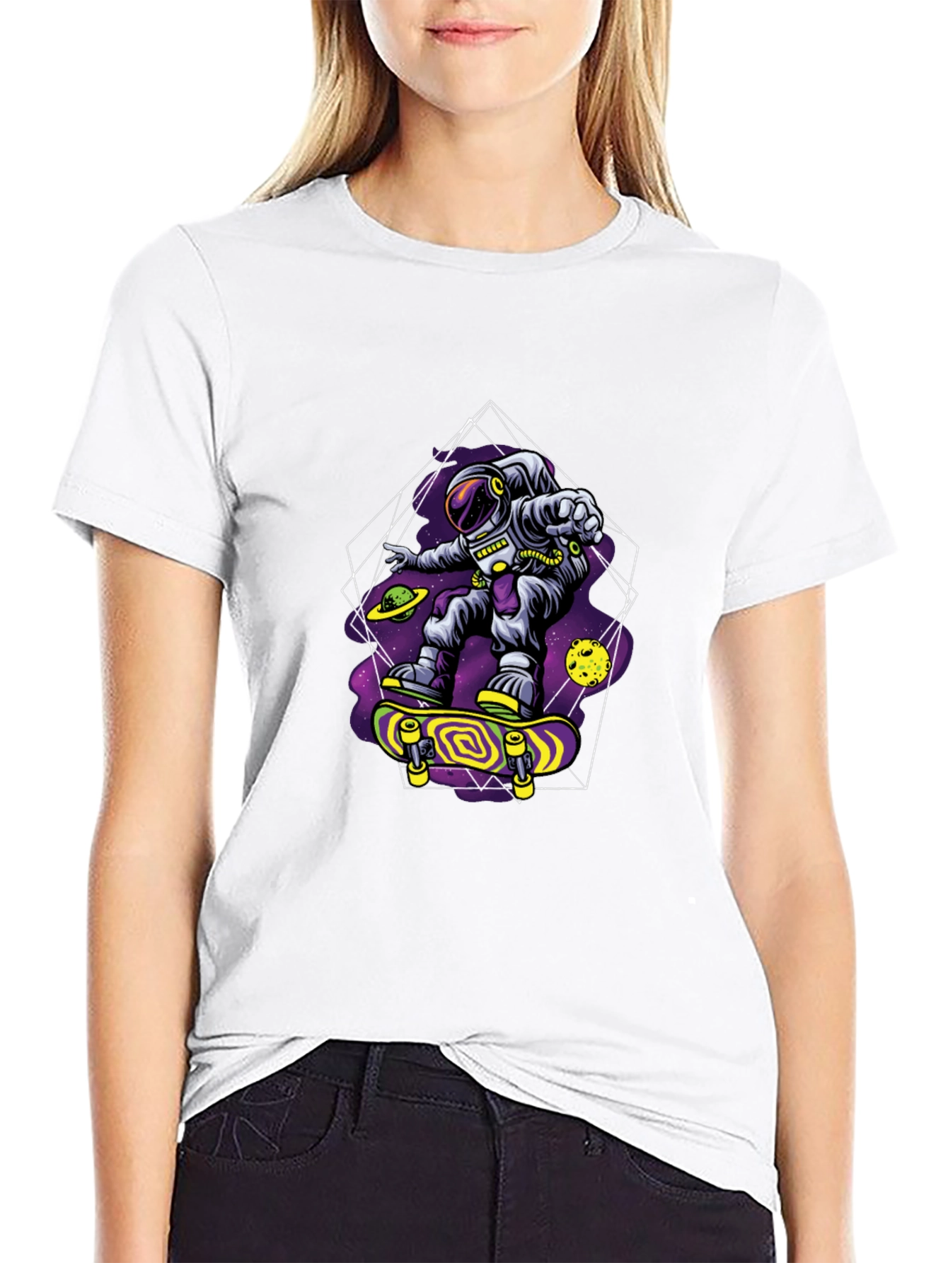 Astronaut Skateboarder Graphic Tee - Space Skateboarding T-Shirt