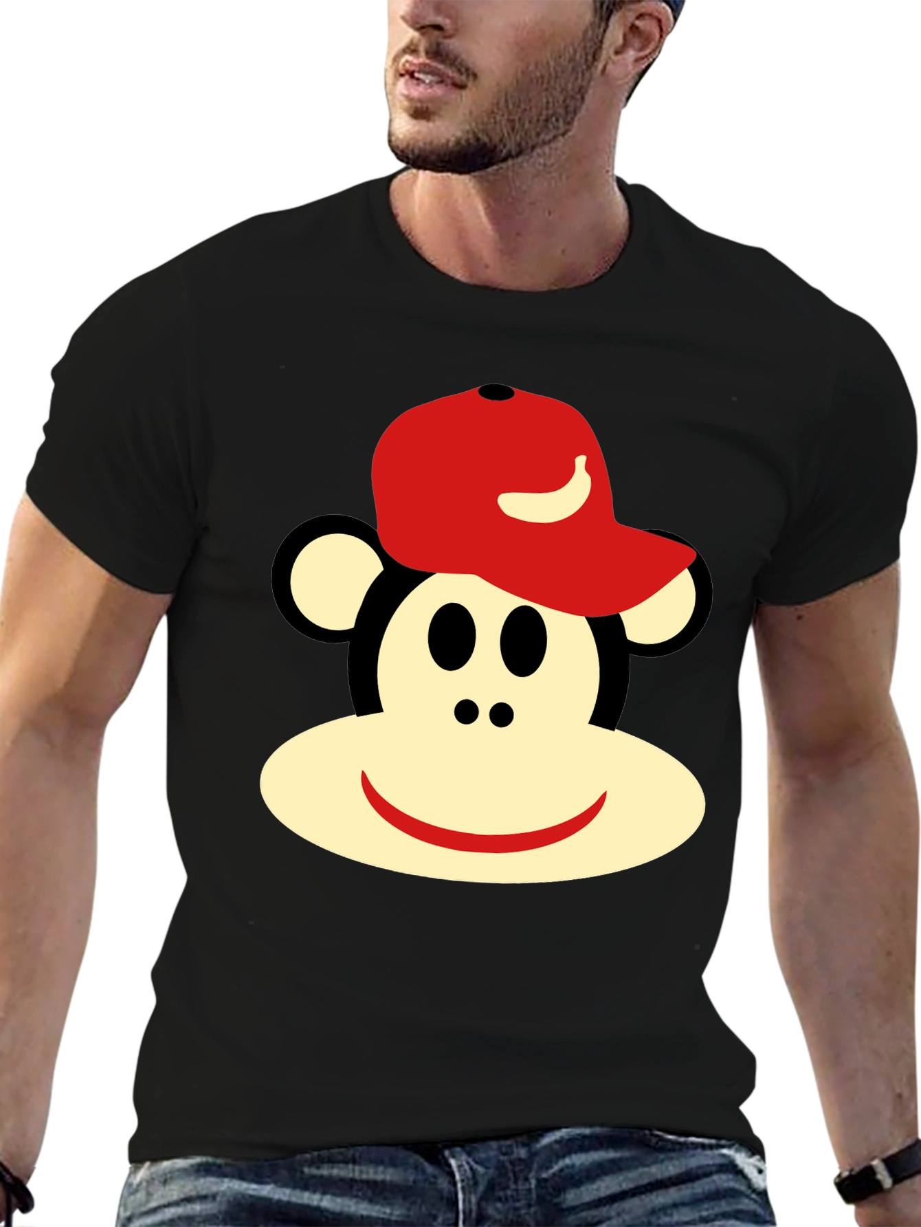 Monkey Face Graphic Tee - Casual Black T-Shirt