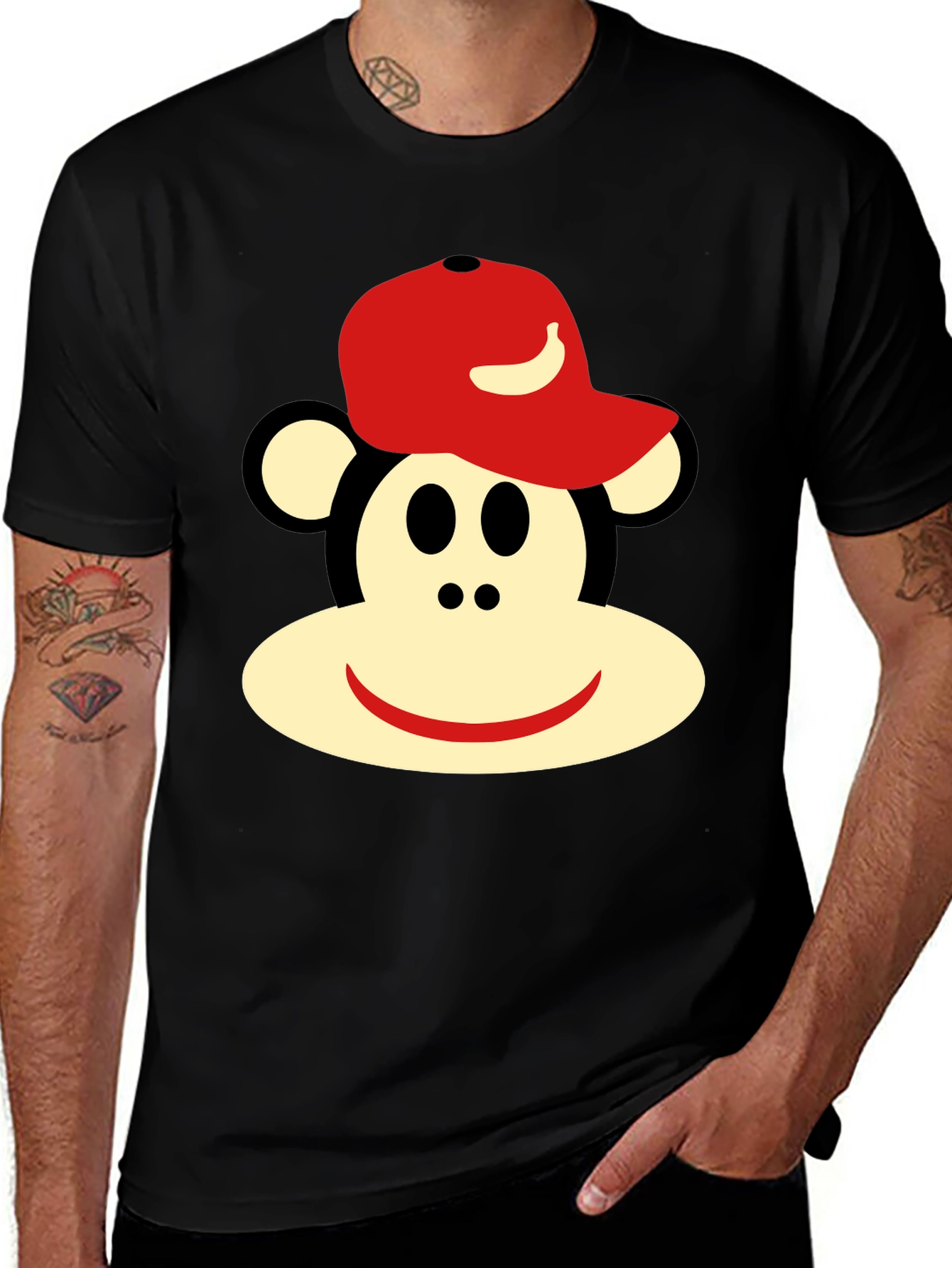 Monkey Face Graphic Tee - Casual Black T-Shirt
