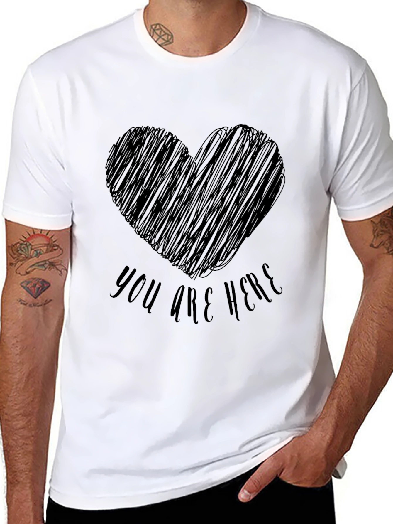 Heart Scribble You Are Here Graphic T-Shirt