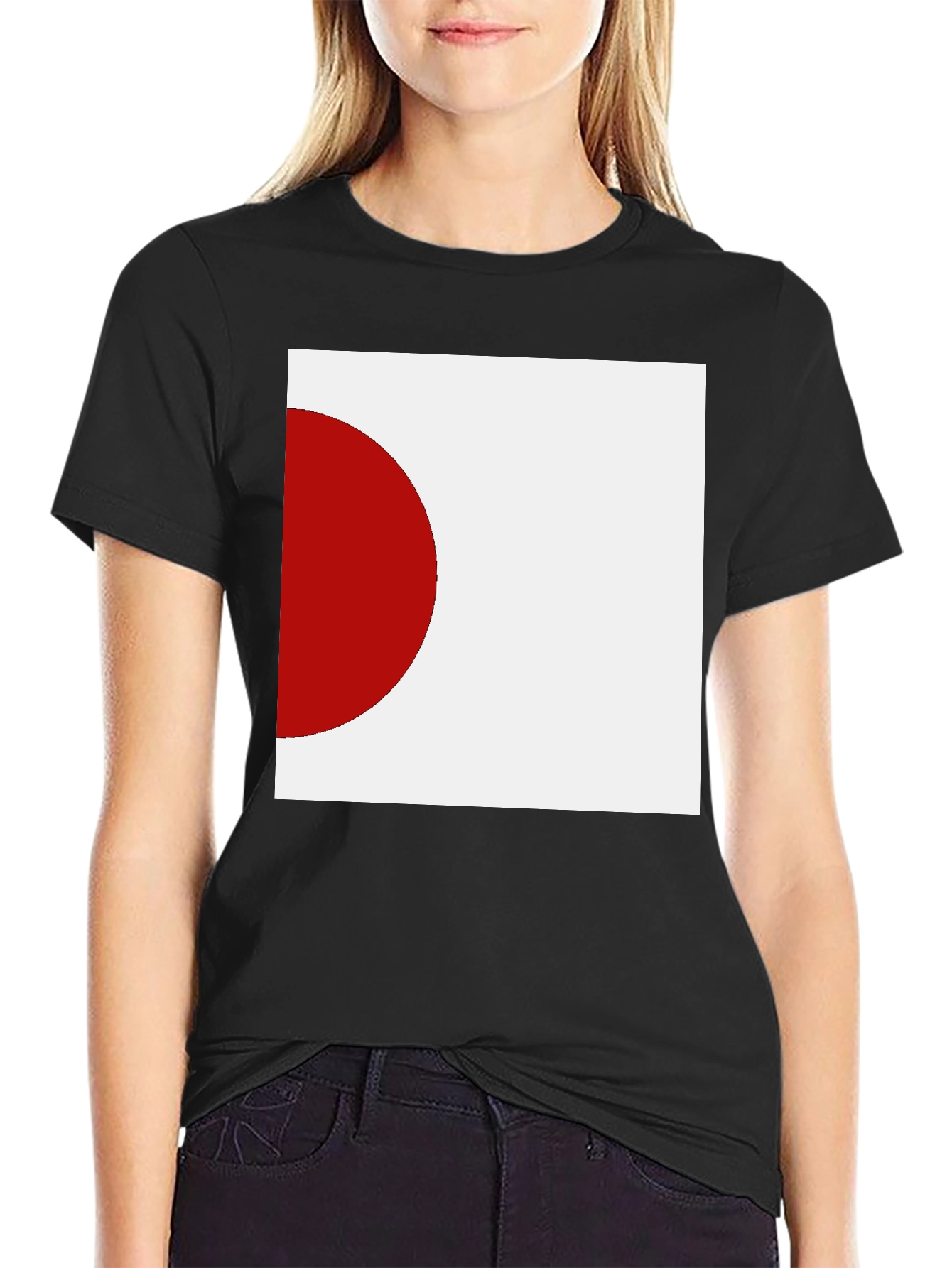 Minimalist Japan Flag Graphic Black T-Shirt
