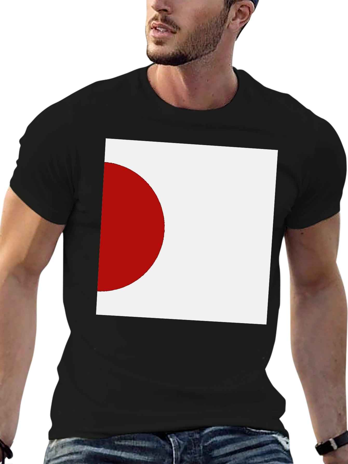Minimalist Japan Flag Graphic Black T-Shirt