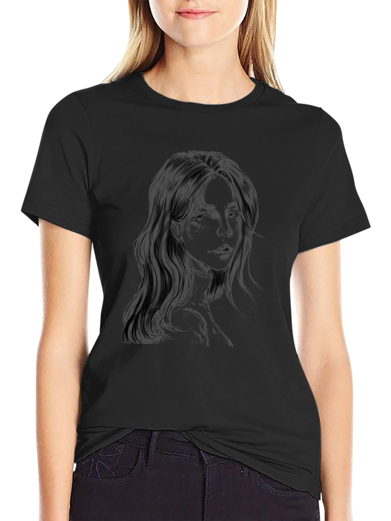 Woman Portrait Graphic Black T-Shirt