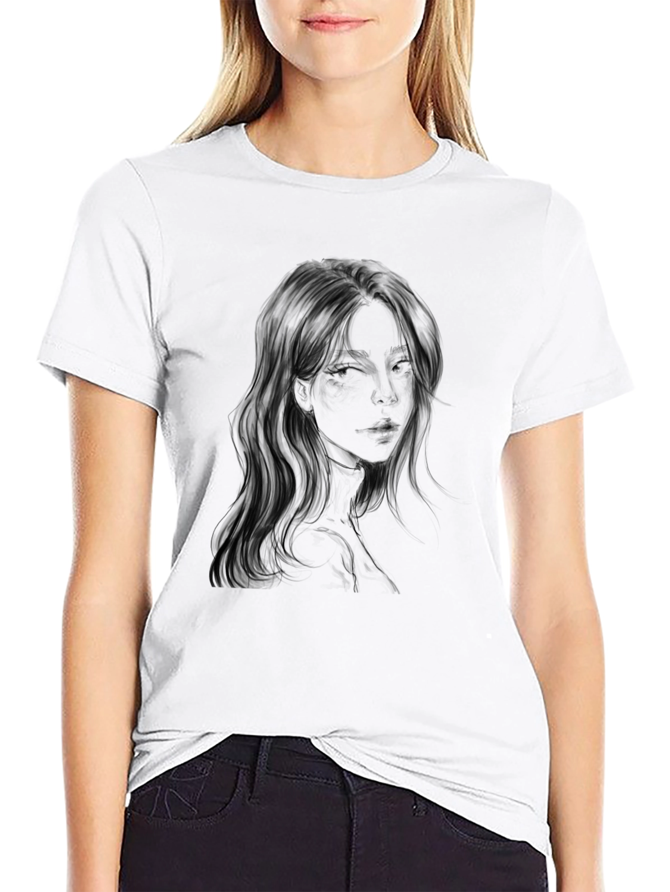 Woman Portrait Graphic Black T-Shirt