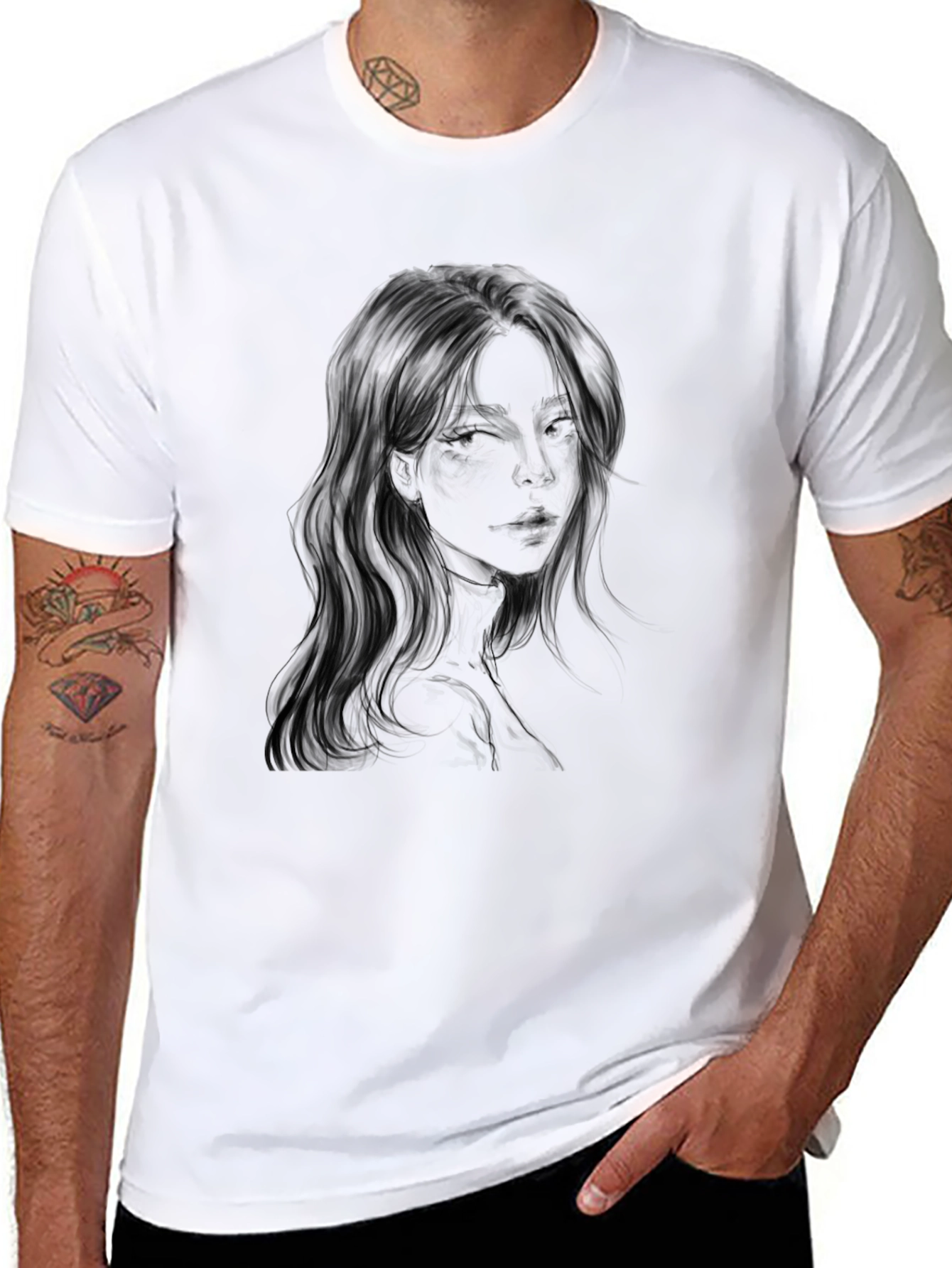 Woman Portrait Graphic Black T-Shirt