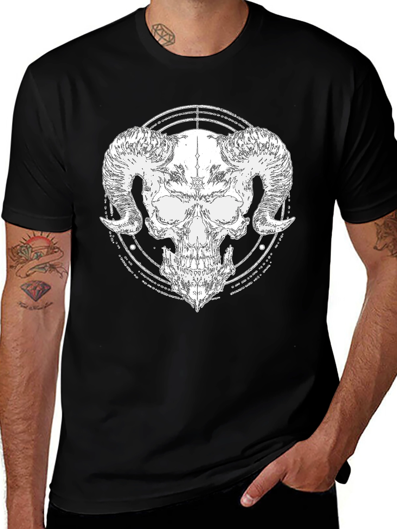 Skull Horn Graphic Black T-Shirt