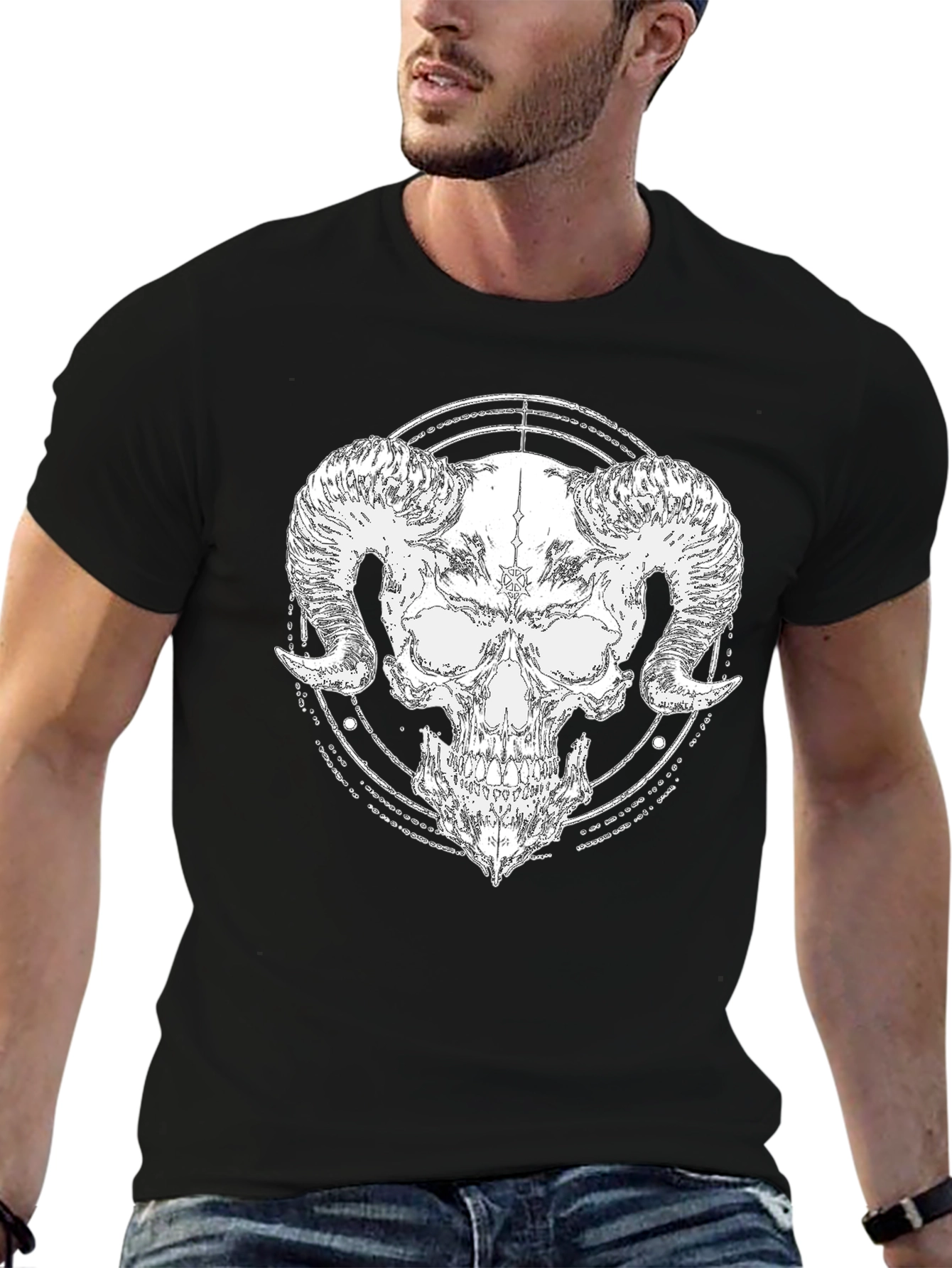 Skull Horn Graphic Black T-Shirt