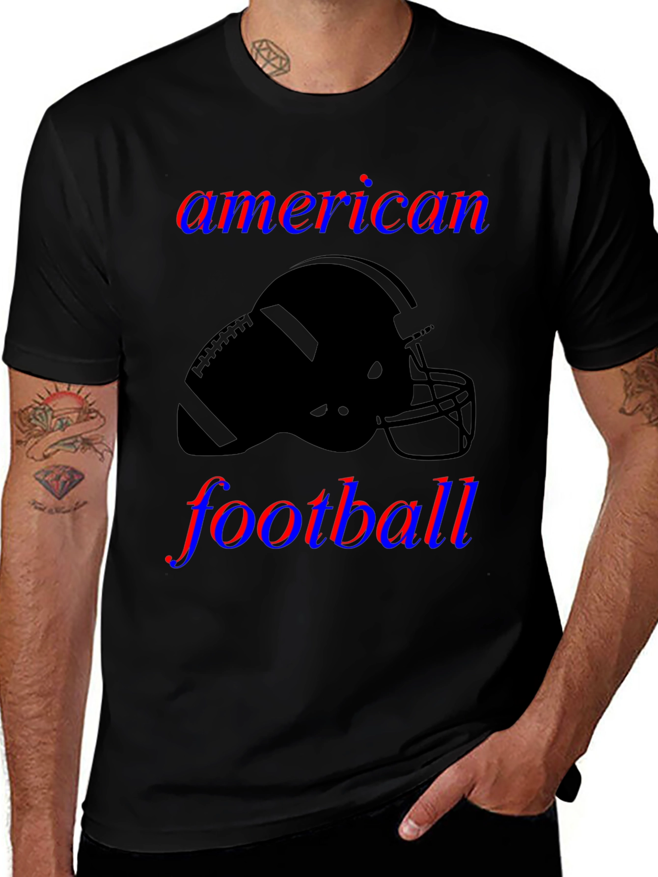 American Football Helmet Graphic Tee - Black Cotton