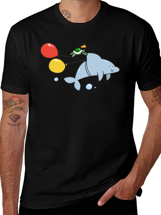 Dolphin & Turtle Graphic T-Shirt - Fun Cartoon Print