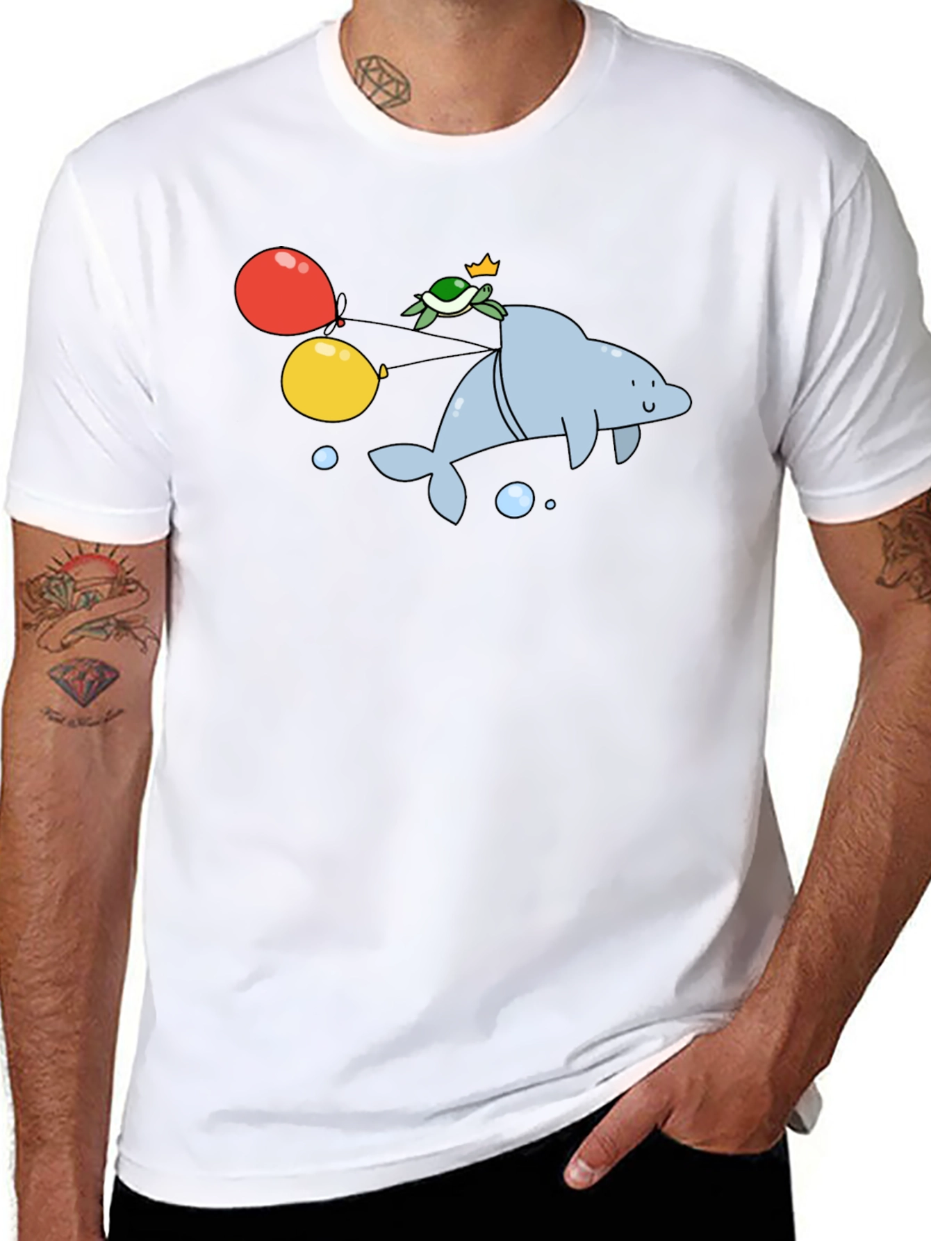 Dolphin & Turtle Graphic T-Shirt - Fun Cartoon Print