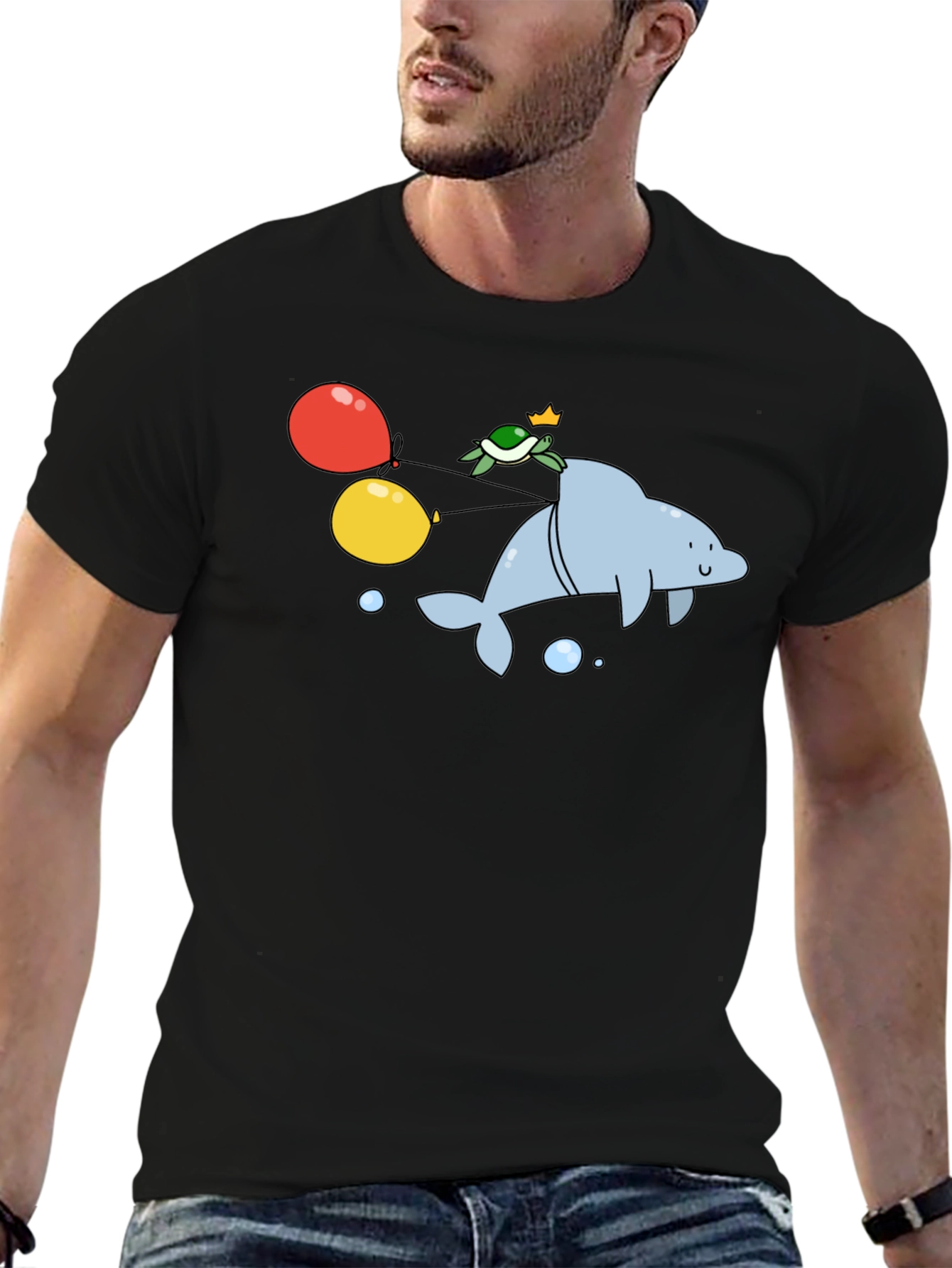 Dolphin & Turtle Graphic T-Shirt - Fun Cartoon Print