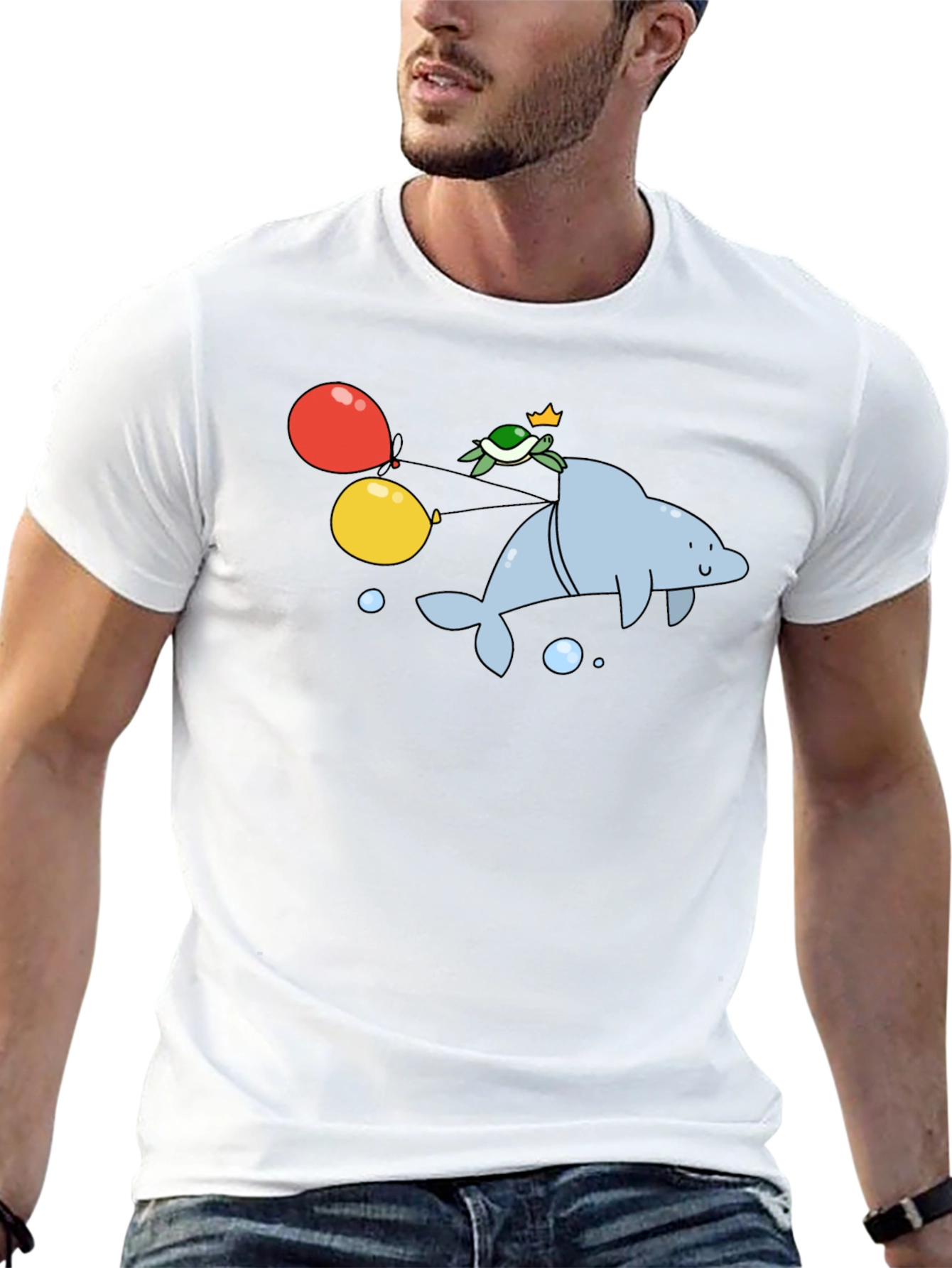 Dolphin & Turtle Graphic T-Shirt - Fun Cartoon Print