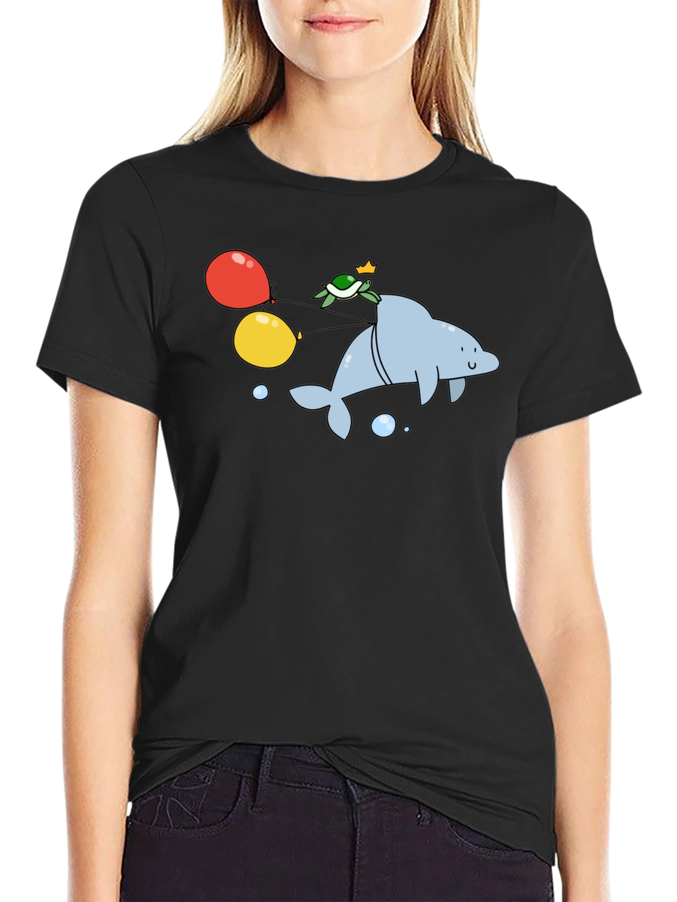Dolphin & Turtle Graphic T-Shirt - Fun Cartoon Print