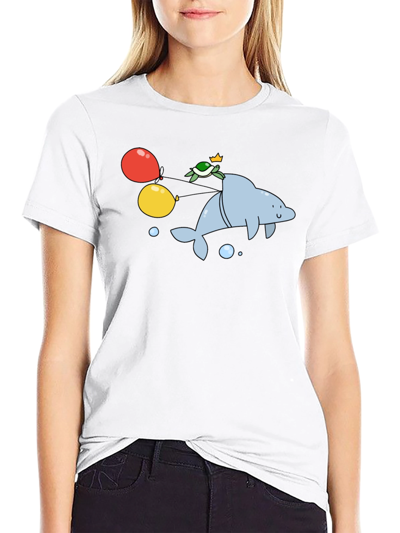 Dolphin & Turtle Graphic T-Shirt - Fun Cartoon Print