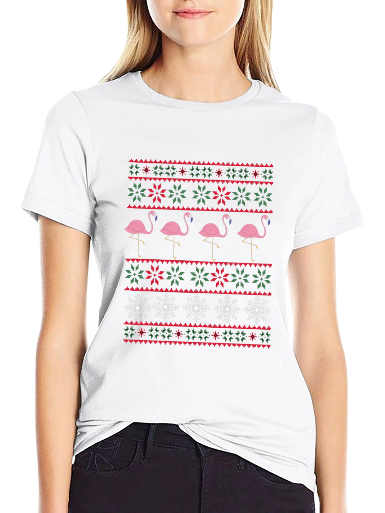 Flamingo Christmas Sweater Pattern T-Shirt