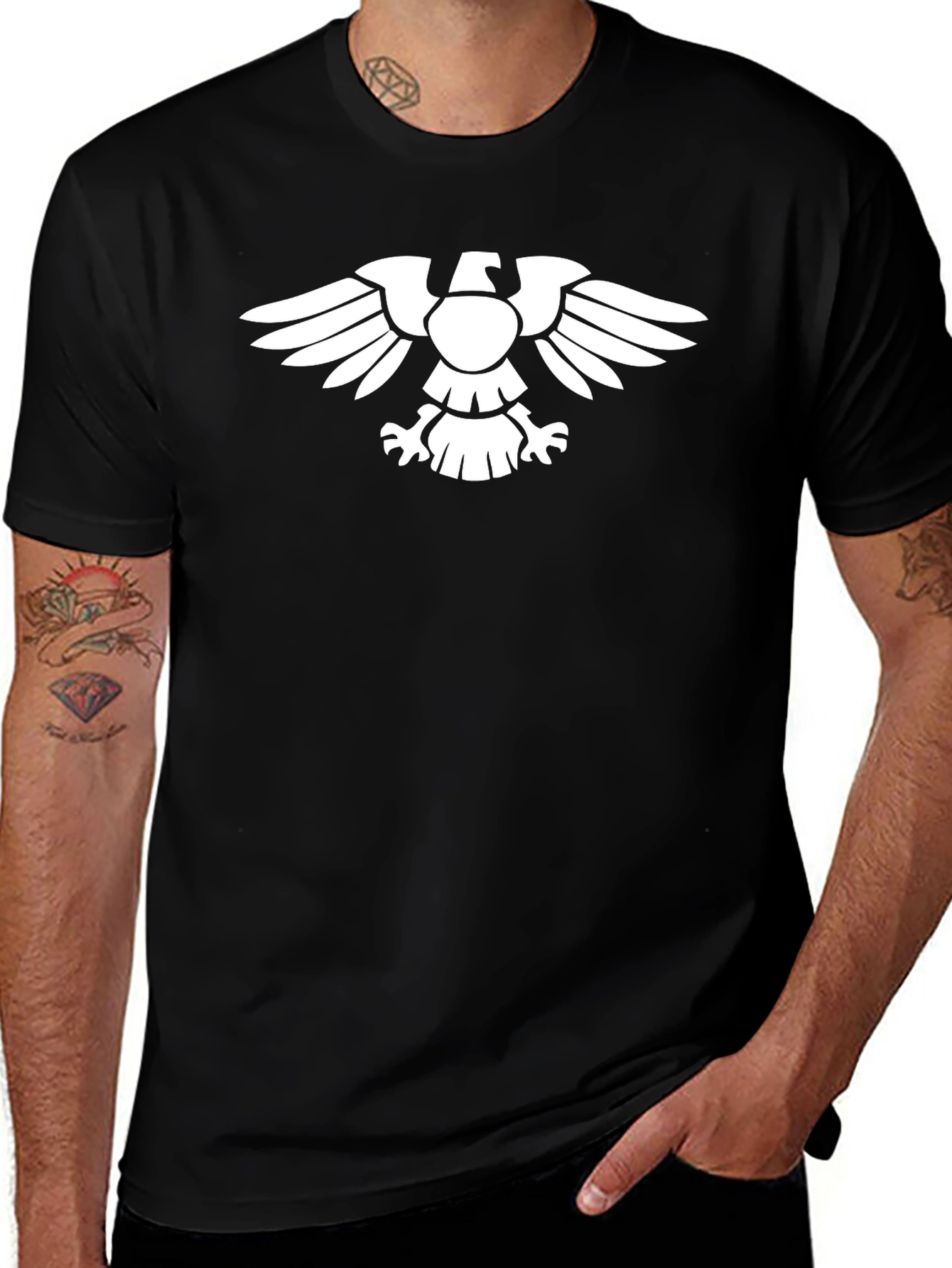 Black T-Shirt with White Imperial Eagle Design