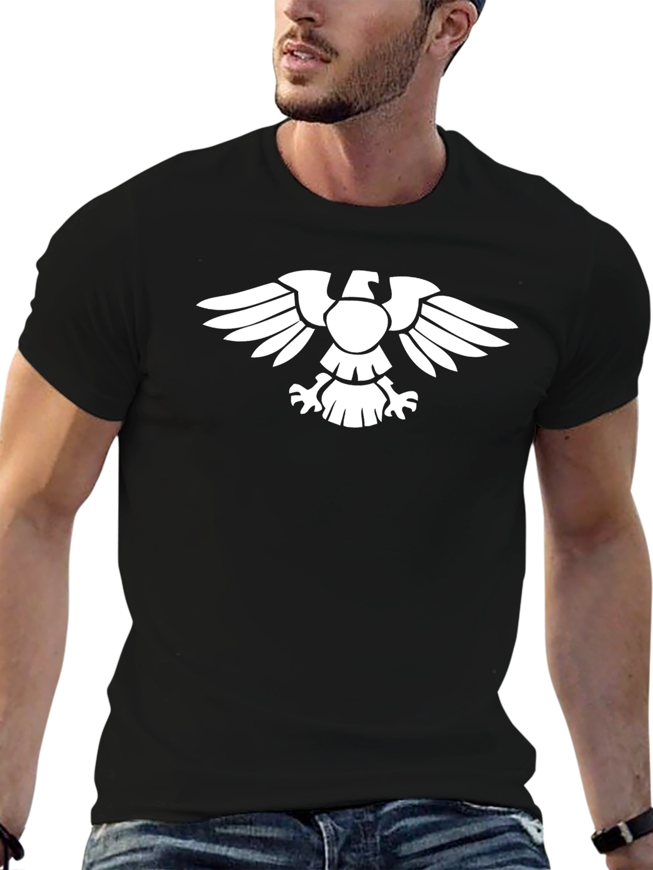 Black T-Shirt with White Imperial Eagle Design