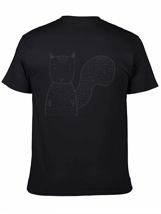 Mens Black Graphic Tee - Minimalist Fox Design
