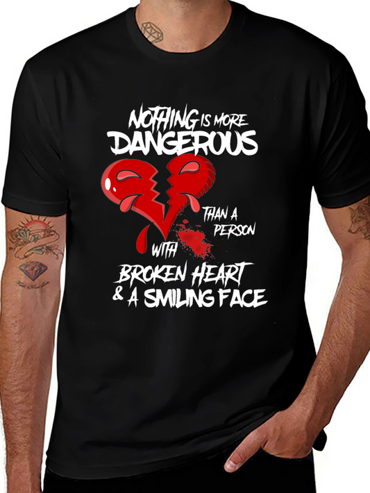 Broken Heart Smiling Face Graphic Tee - Black