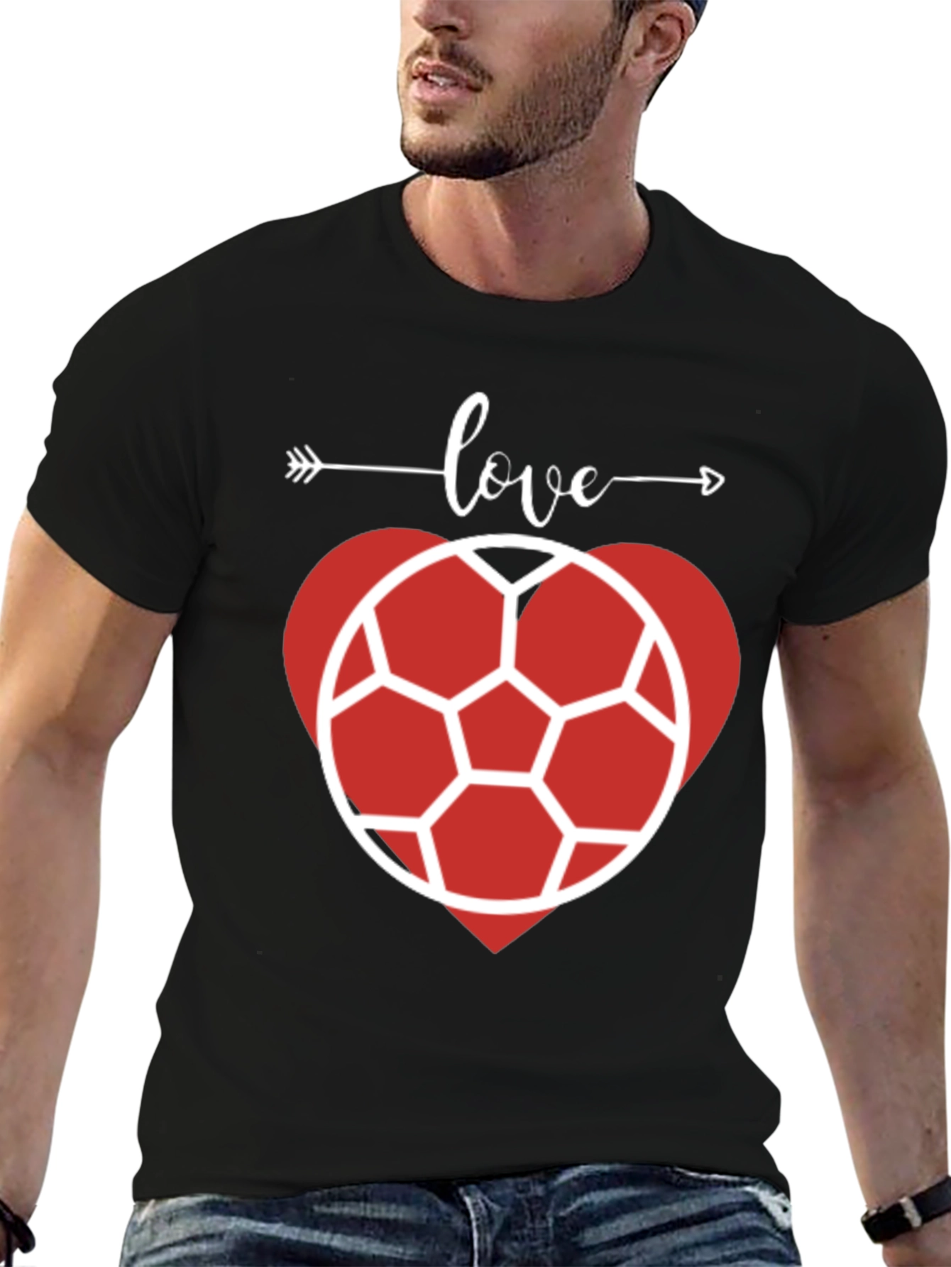 Love Soccer Heart T-Shirt - Black