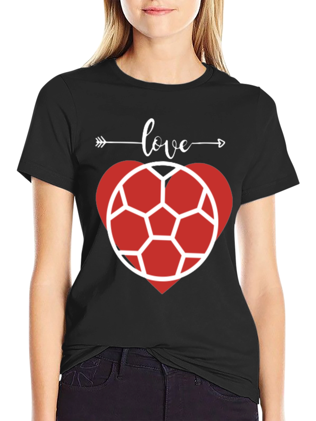 Love Soccer Heart T-Shirt - Black